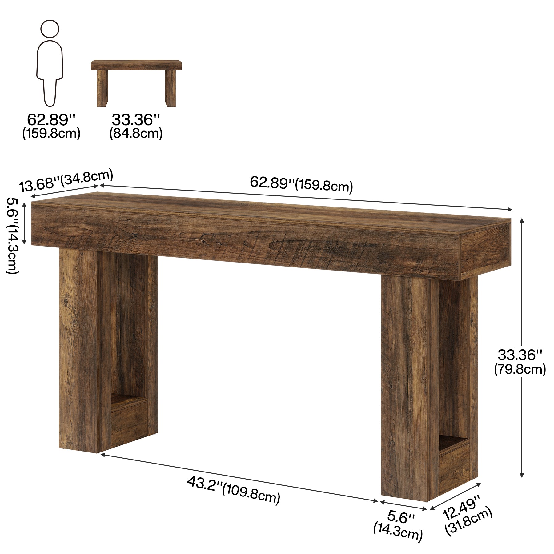 Wooden Sofa Table, 63-Inch Modern Console Table For Living Room