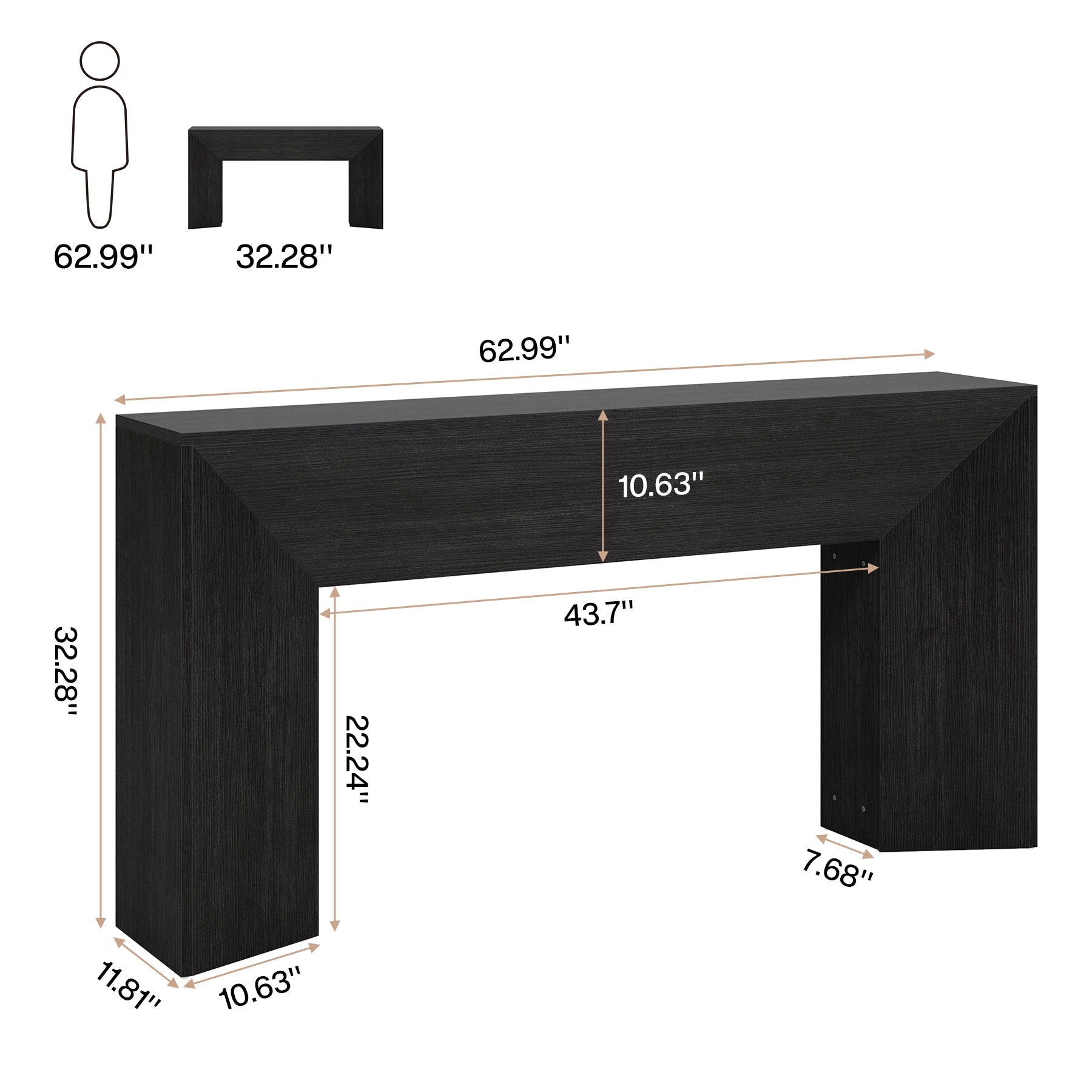 63" Console Table, Wooden Sofa Table Hallway Foyer Table