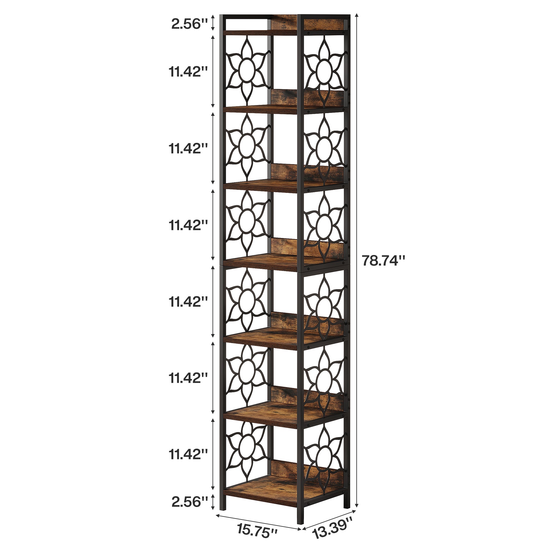 78.7" Corner Shelf, 7-Tier Freestanding Bookshelf Bookcase with Metal Frame