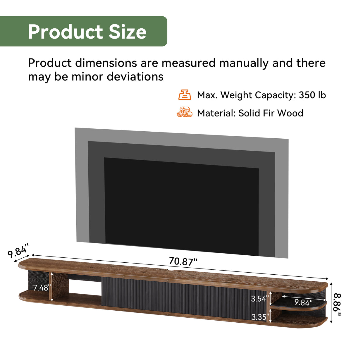 71" Floating TV Stand with Fluted Doors, Solid Wood Media Console with Cable Management for 50-90" TVs