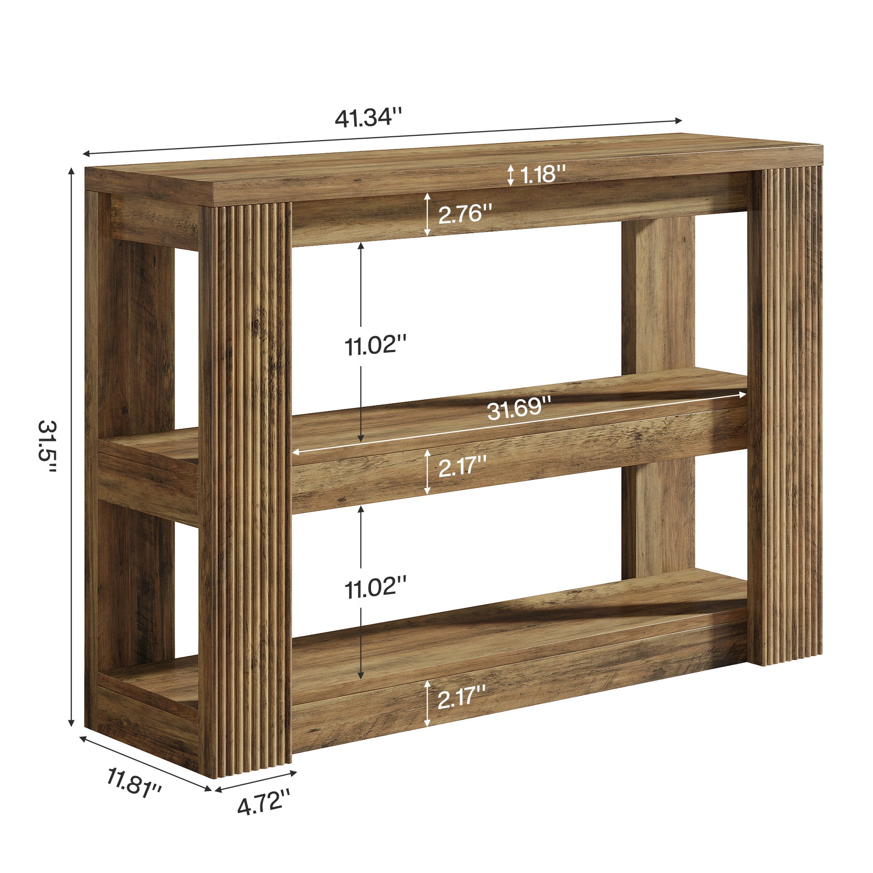 41.3" 3-Tier Farmhouse Console Table, Narrow Entryway Sofa Table with Storage Shelves for Hallway, Living Room, or Foyer