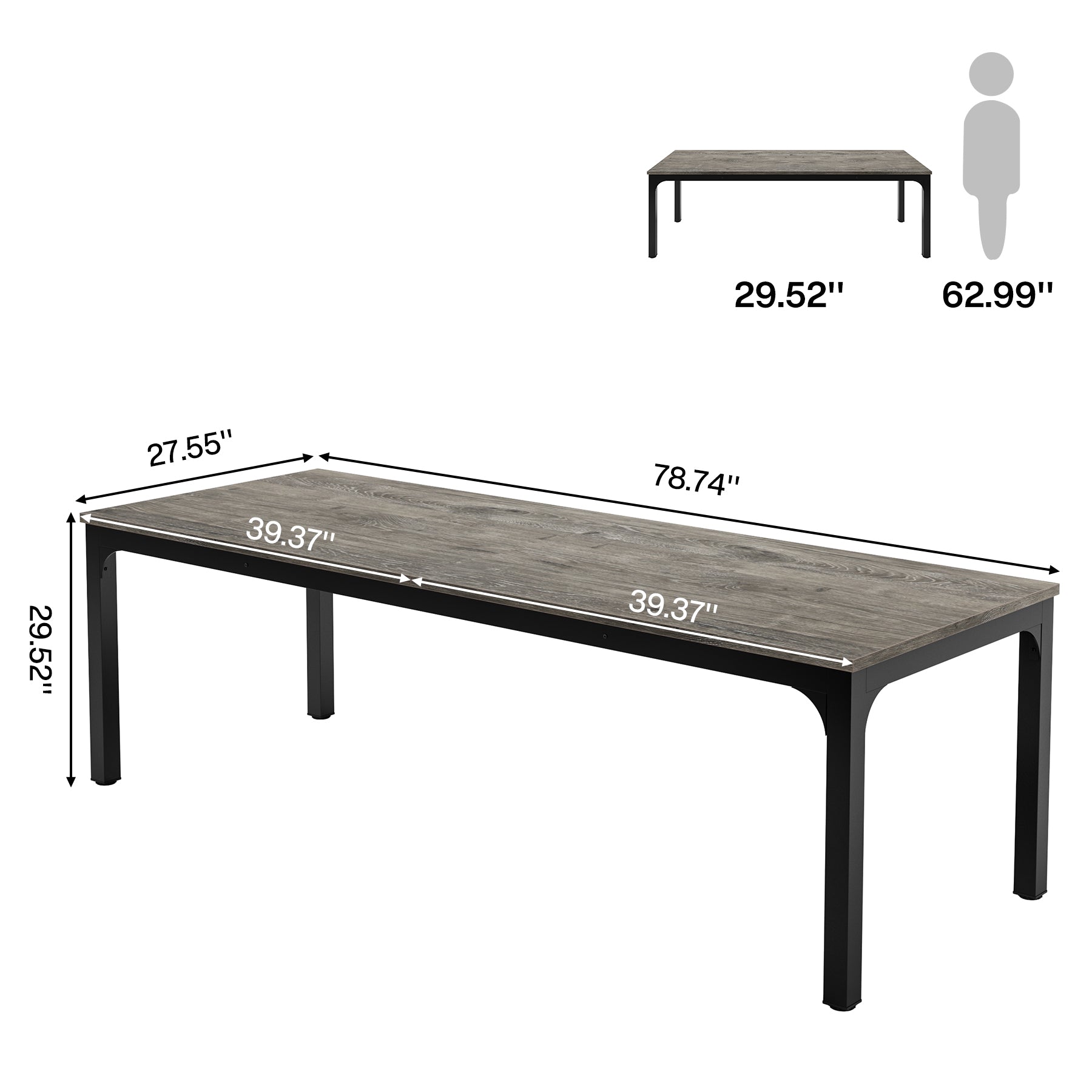 78.7" Rectangular Dining Table for 6–8 People, Long Kitchen Table