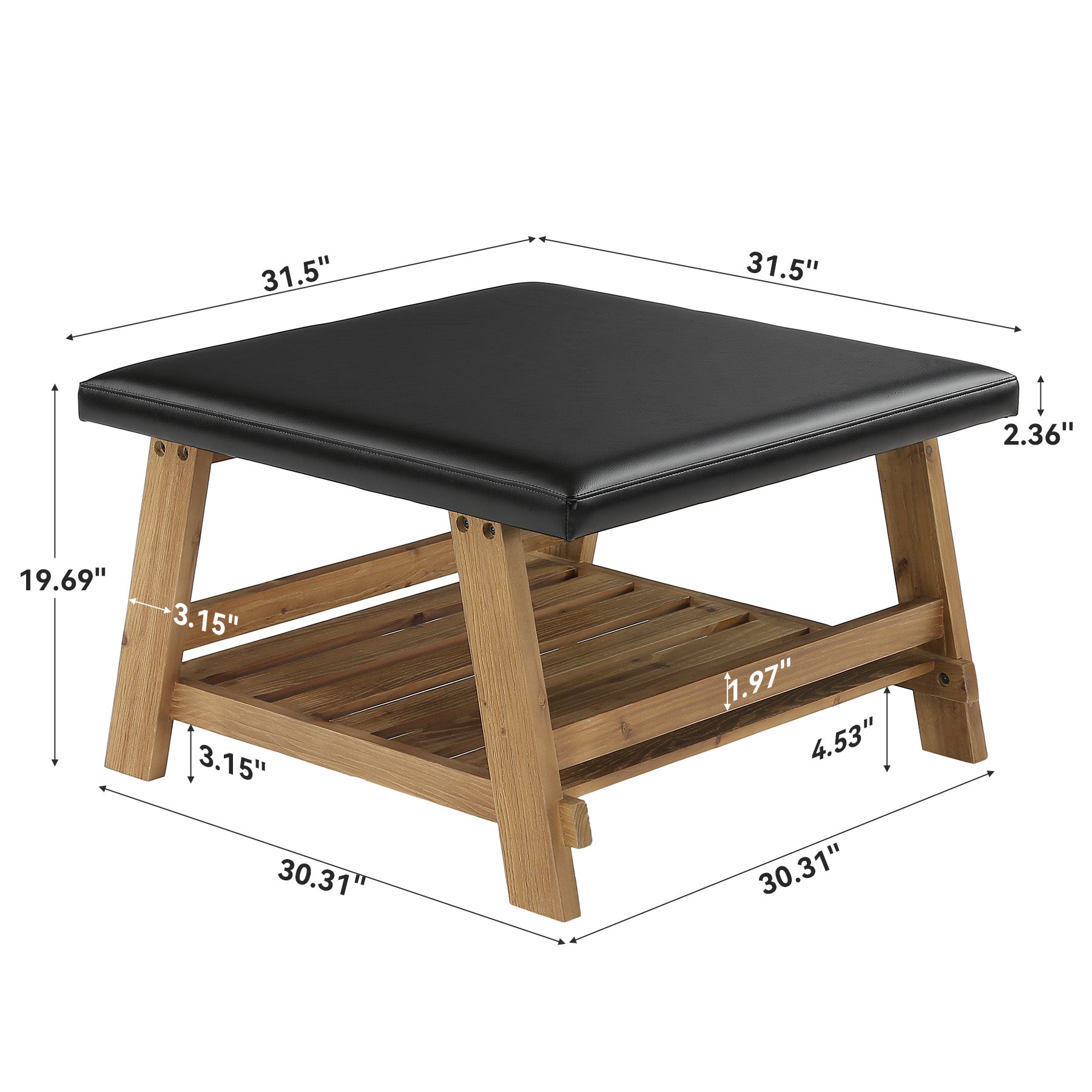 31.5" Square Ottoman Coffee Table with Storage Shelf
