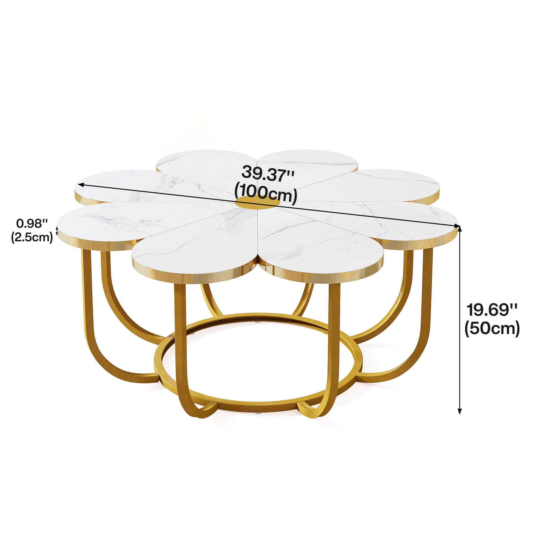 Modern Coffee Table, Flower-Shaped Center Table with Faux Marble Tabletop