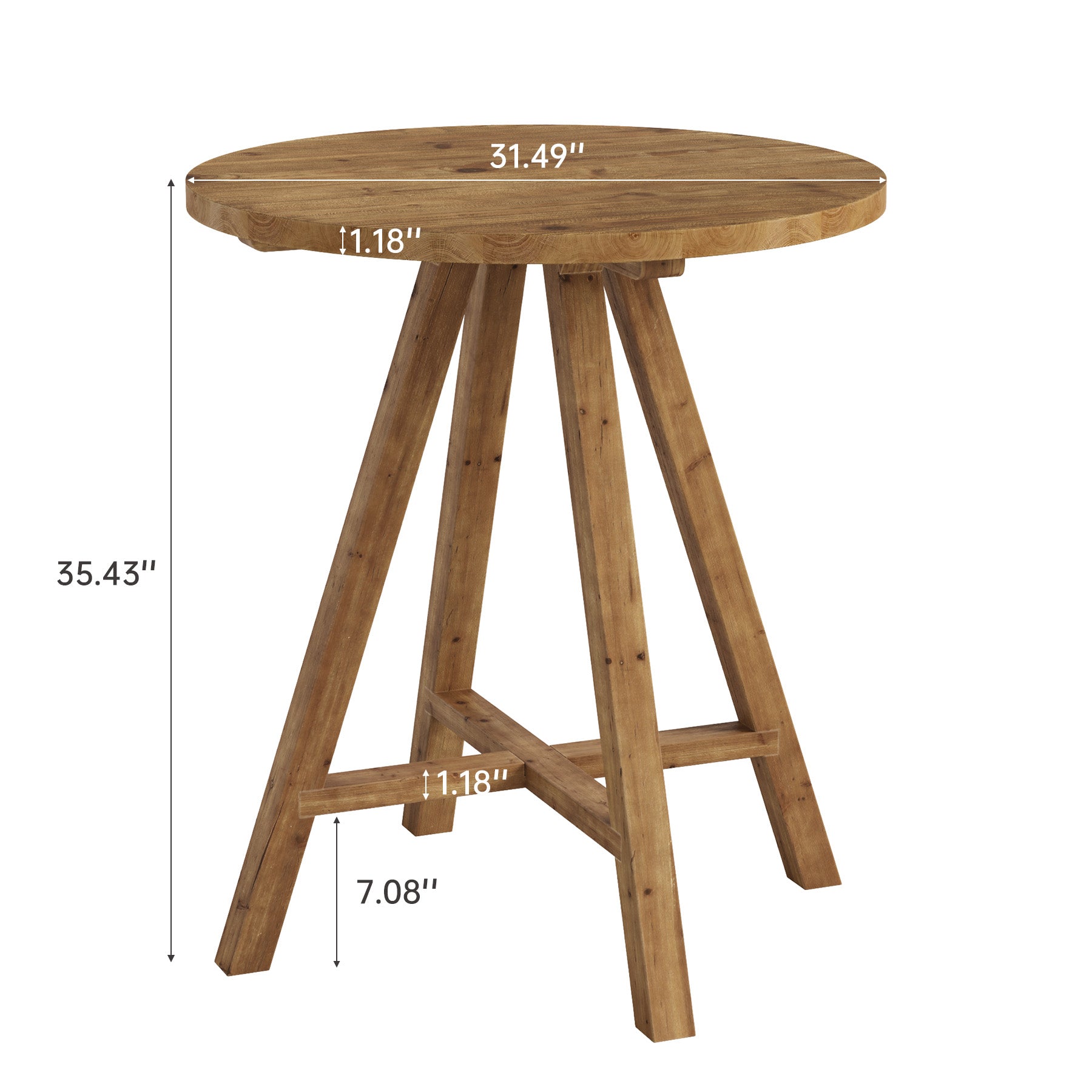 31.5" Round Bar Table, Solid Wood Pub Bistro Table