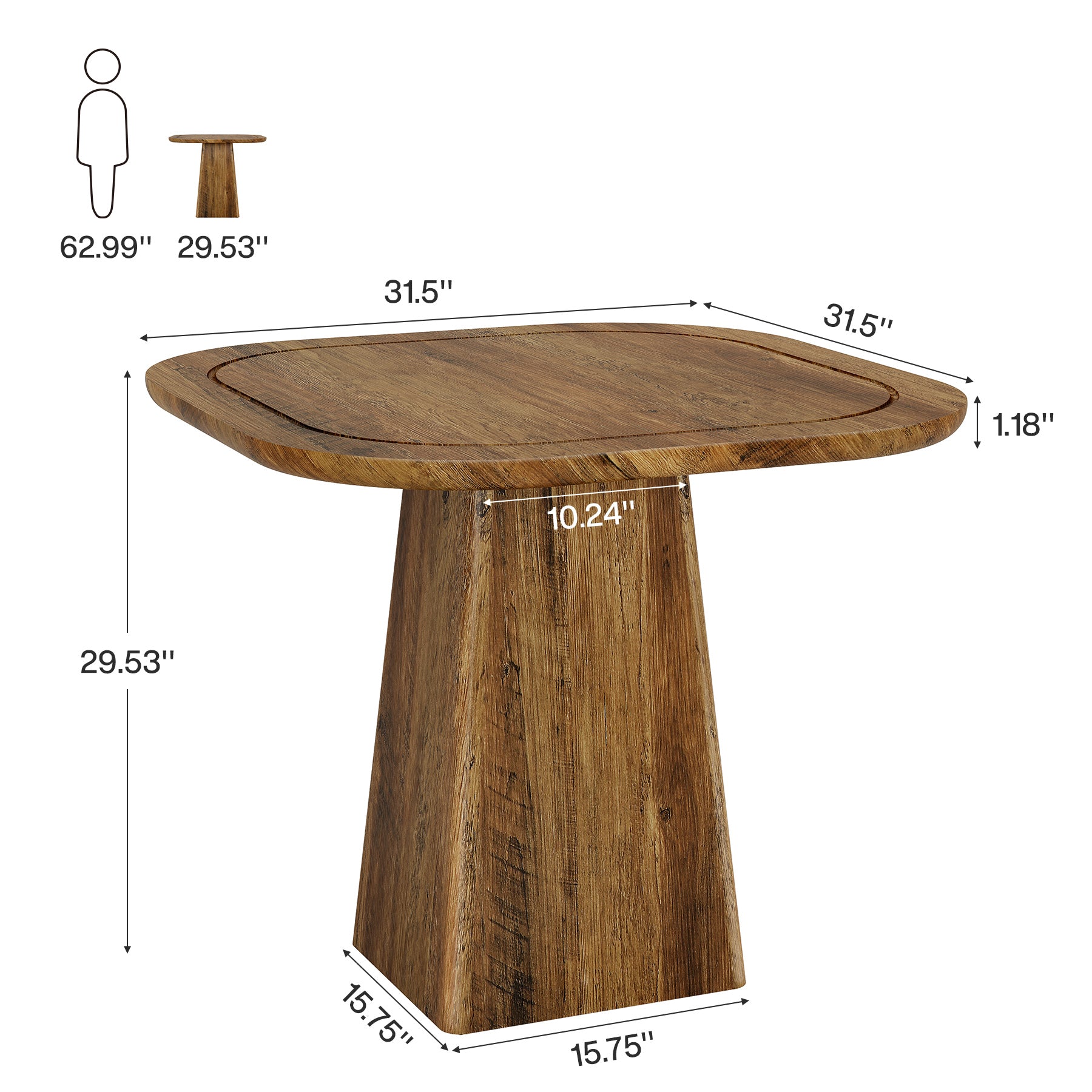 Square Dining Table for 2-4, 31.5" Kitchen Table with Heavy-Duty Pedestal Base
