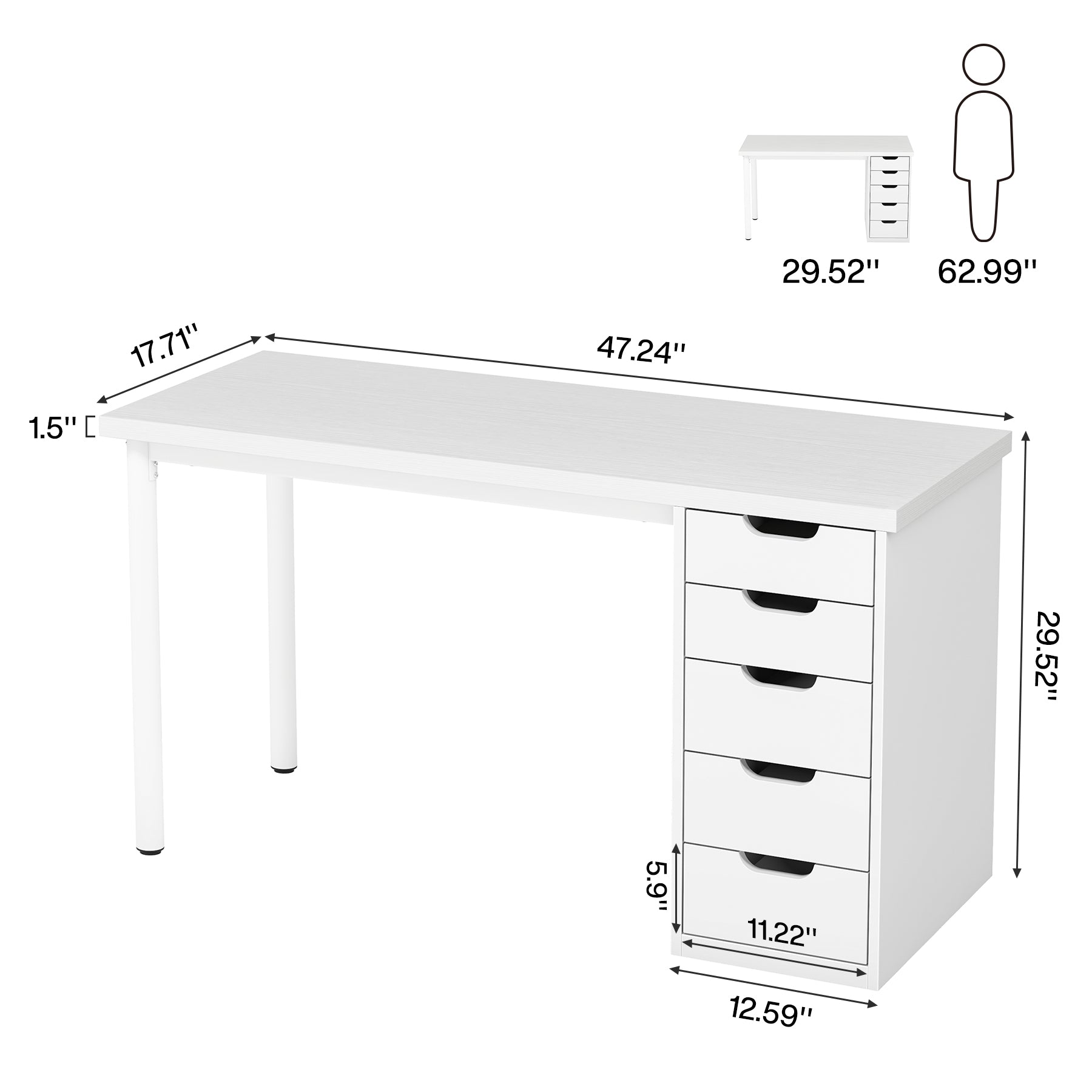 Tribesigns 47" Computer Desk with 5 Reversible Drawers, Rustic Home Office Workstation