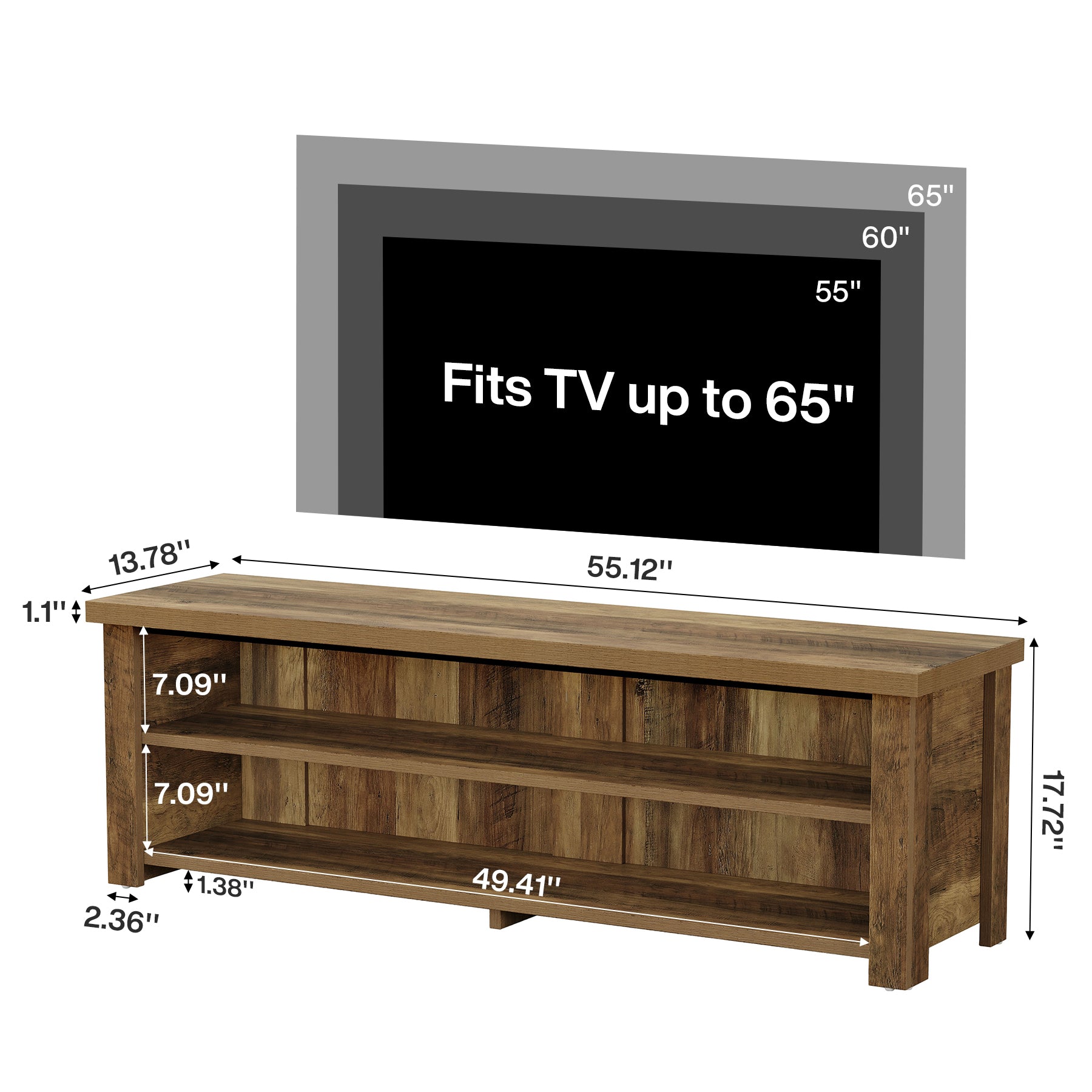 55.1" Farmhouse TV Stand, 2-Tier Media Console Entertainment Center for 55/60/65-Inch TVs