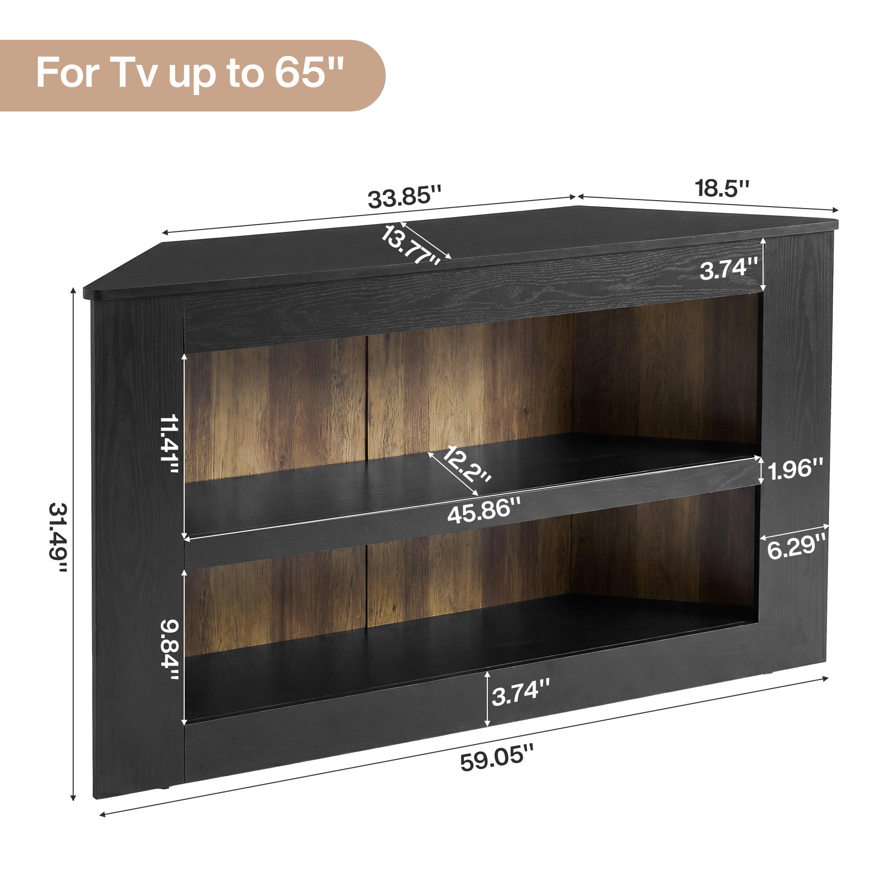 59" Corner TV Stand for 65" TV, Entertainment Center with 2-Tier Shelves, Living Room