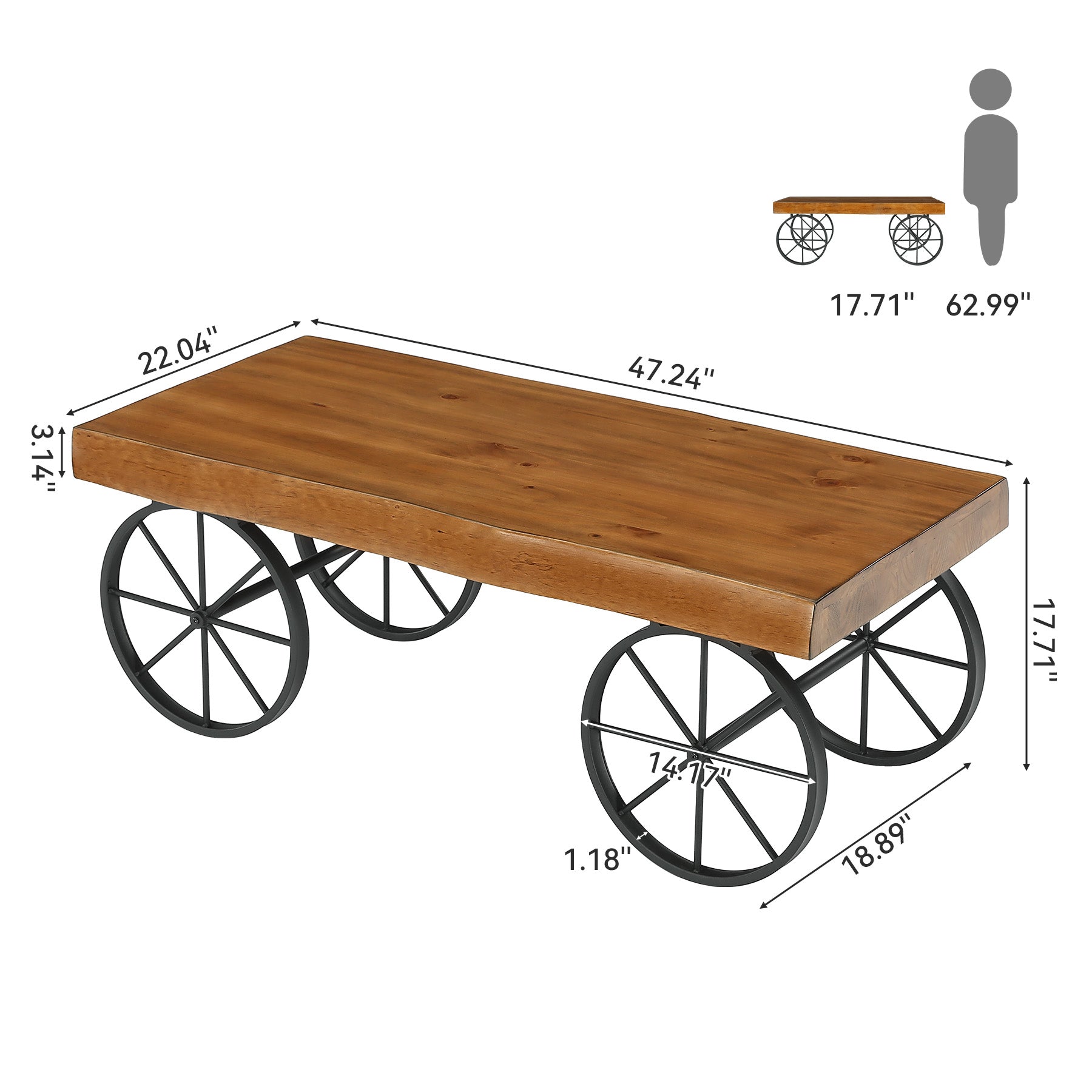 Tribesigns 47.24" Solid Wood Coffee Table, Live Edge Center Table for Living Room