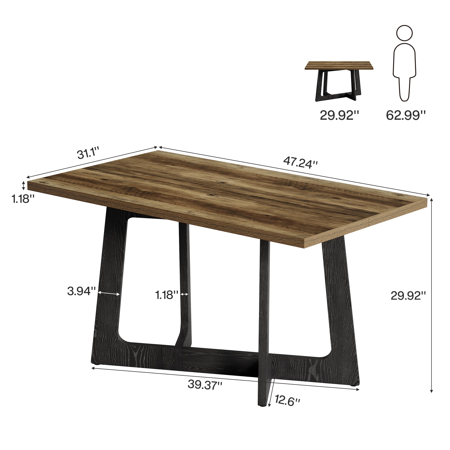 47" Small Dining Table for 2-4 People, Farmhouse Kitchen Table with Sturdy Pedestal Base