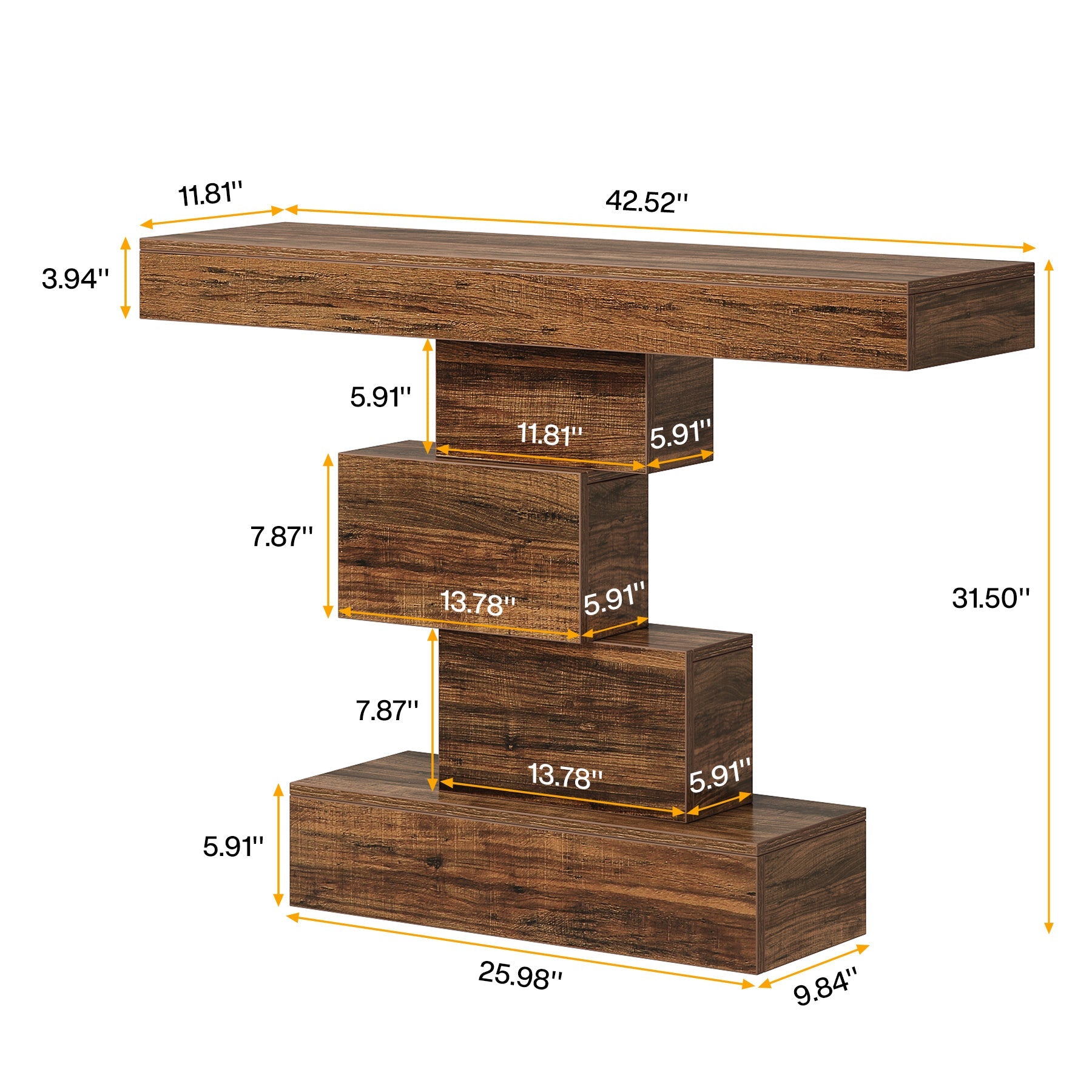 42" Console Table, Wood Sofa Table Accent Table with Geometric Base Tribesigns