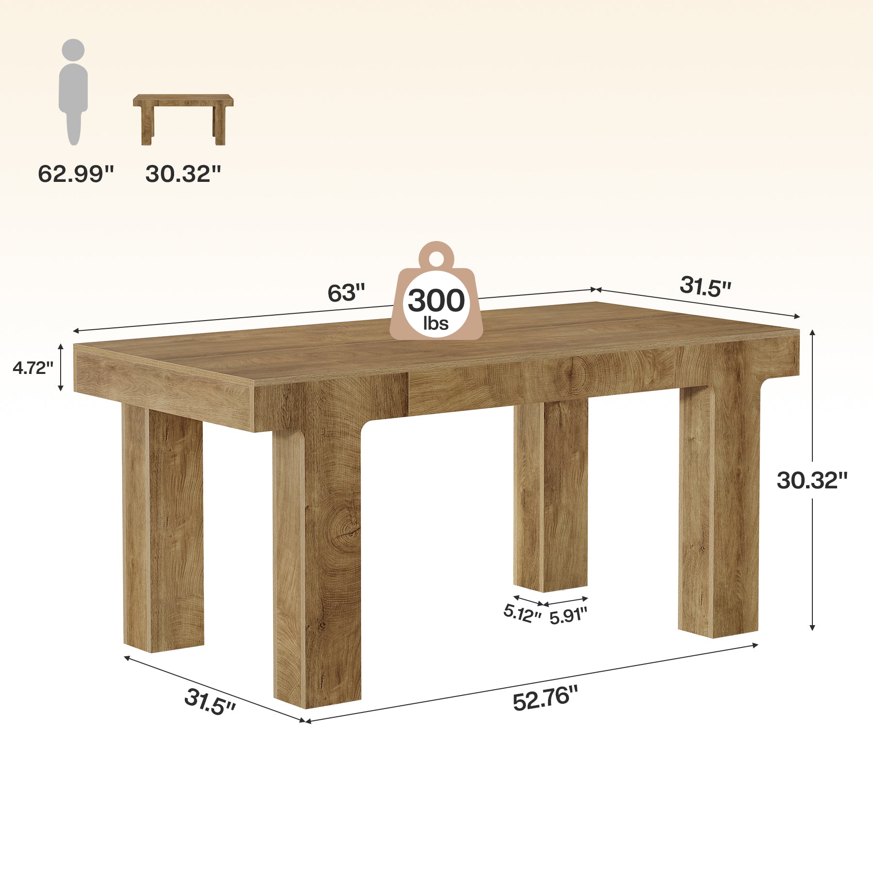 63" Executive Desk, Modern Computer Desk with Curved Edge for Home Office