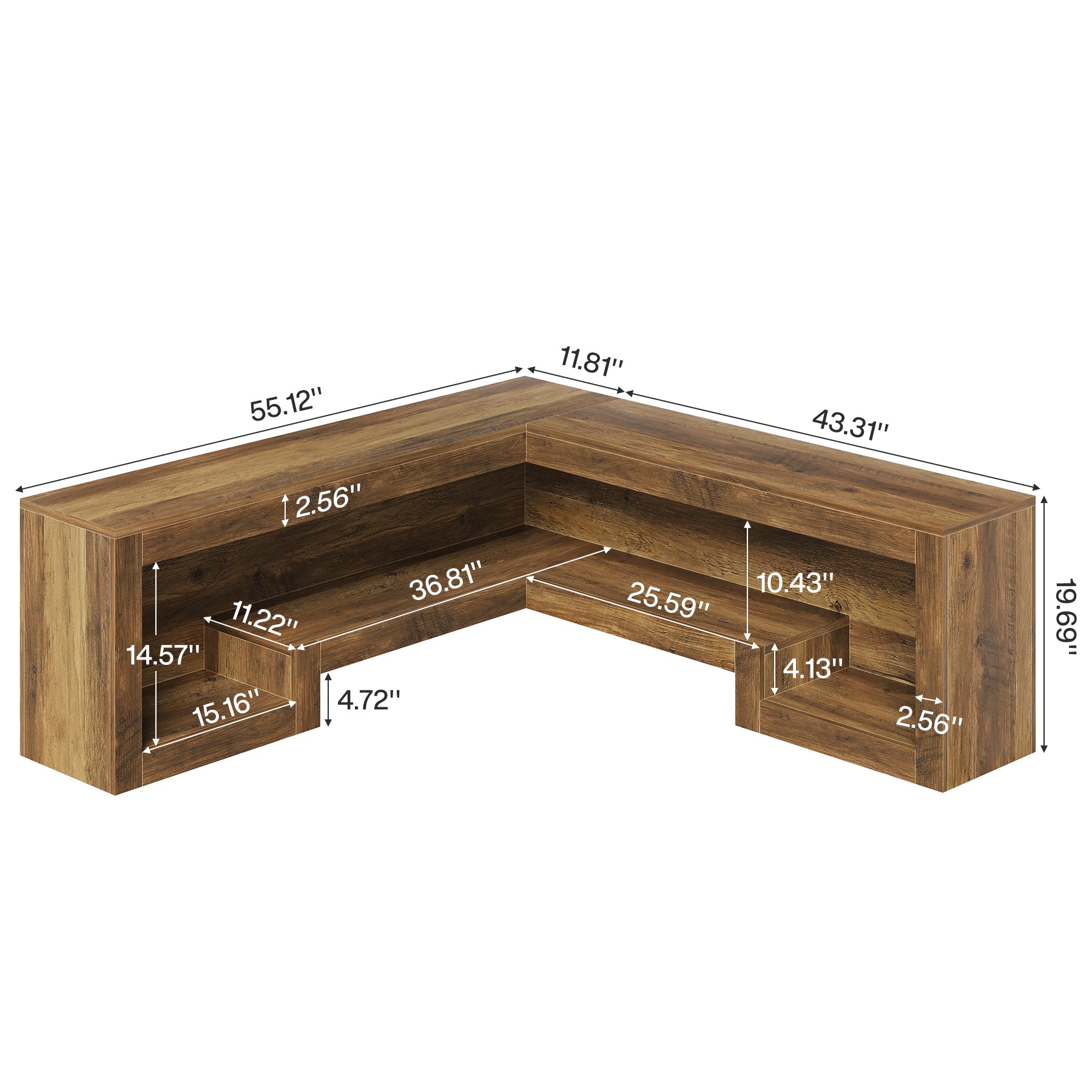 55“ L-Shaped Corner Bench, wooden Breakfast Nook Bench With Storage For Entryway