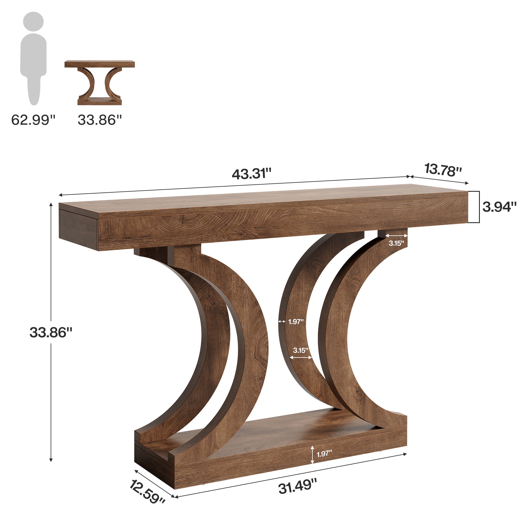 43.3" Console Table, Unique Sofa Table Behind The Couch with Curved Legs