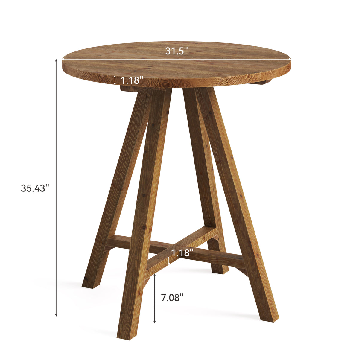 31.5" Round Bar Table, Solid Wood Pub Bistro Table