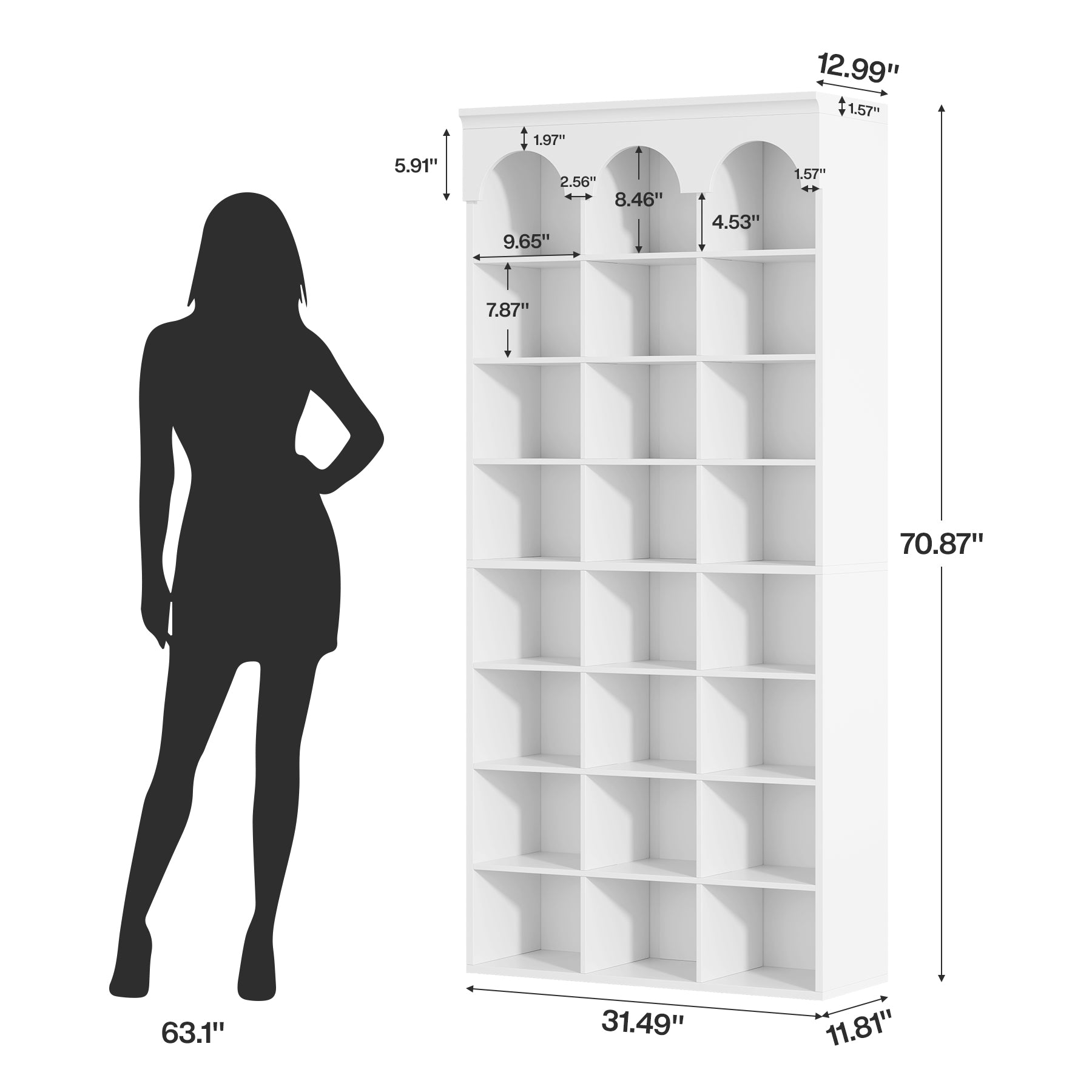 70.87" Shoe Storage Cabinet, Freestanding Shoe Rack with 24 Cubbies