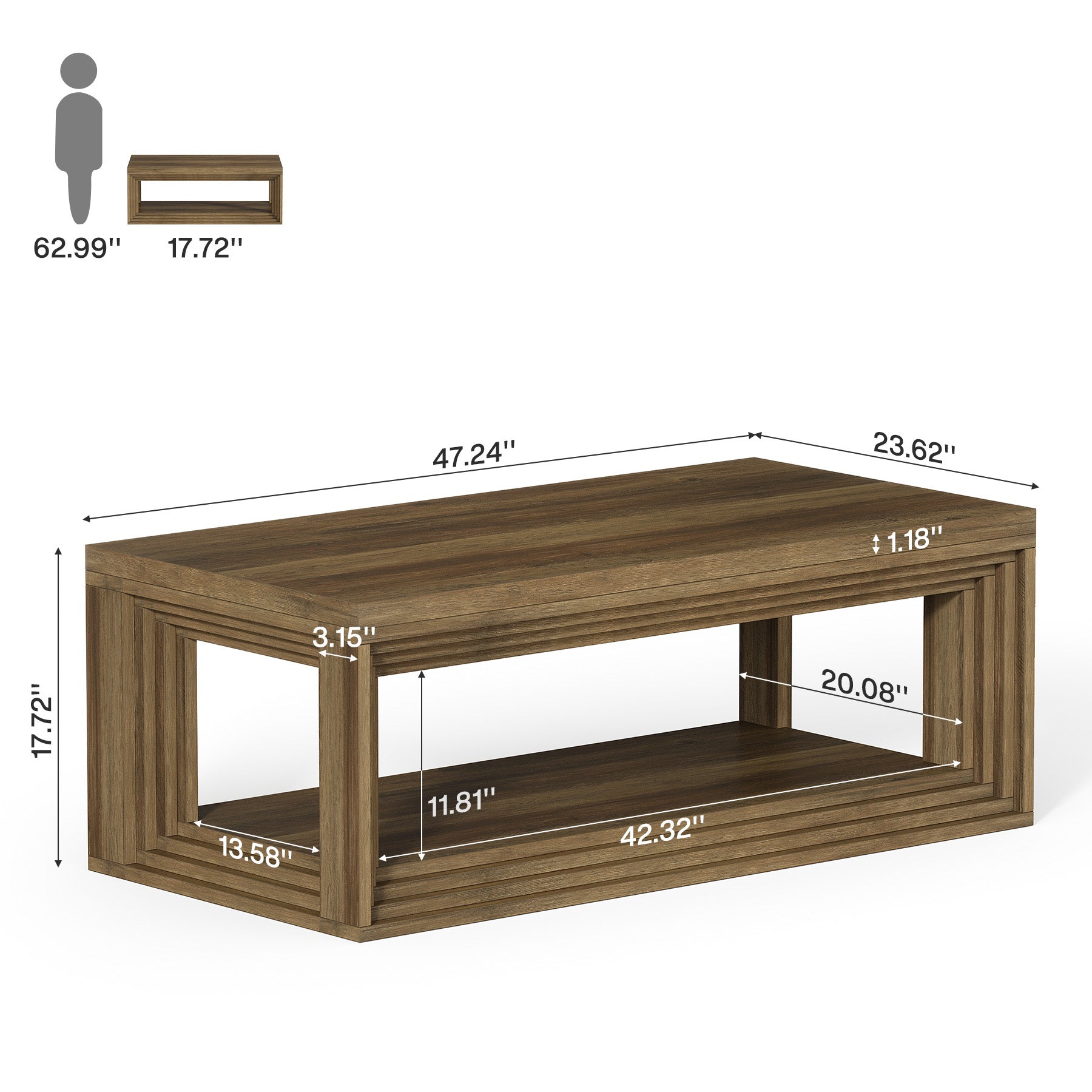 Rectangular Coffee Table with Open Storage Shelf