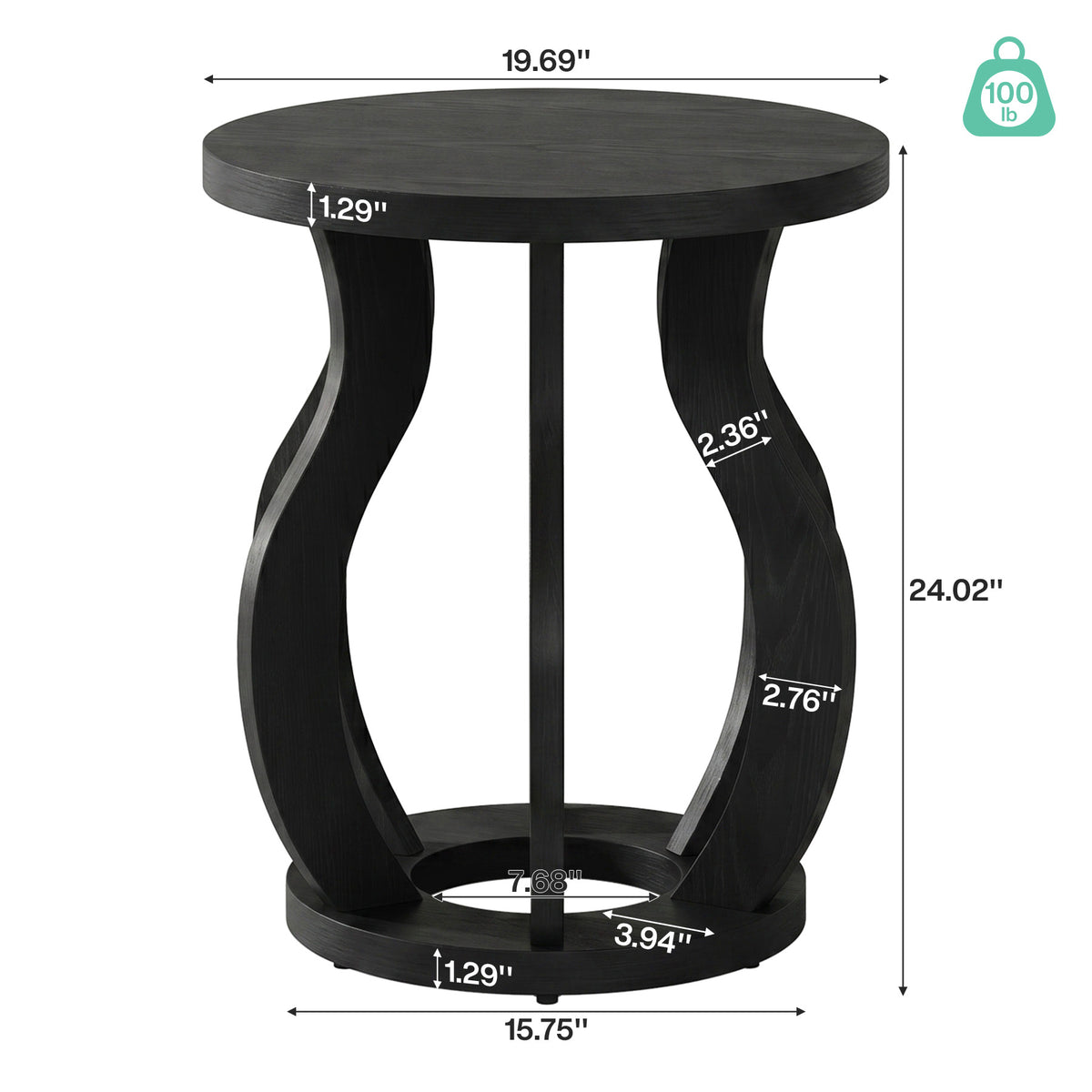 19.69" Curved Wooden Round Side Table for Small Spaces