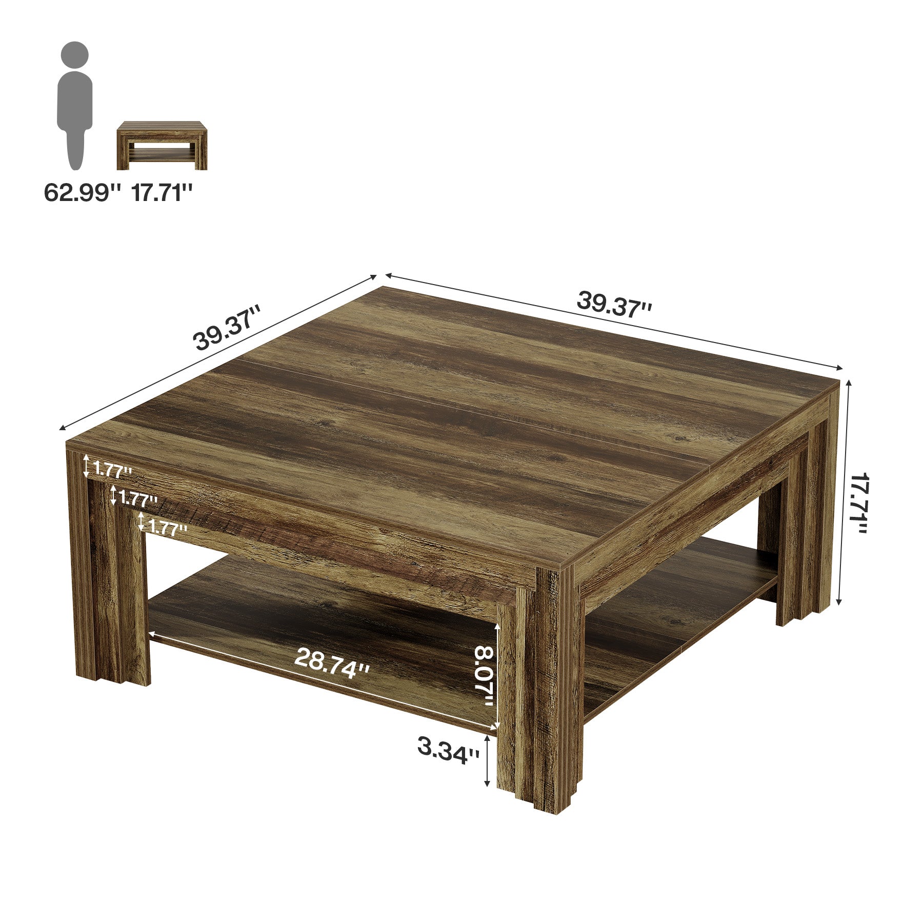 Farmhouse Square Coffee Table with Shelf