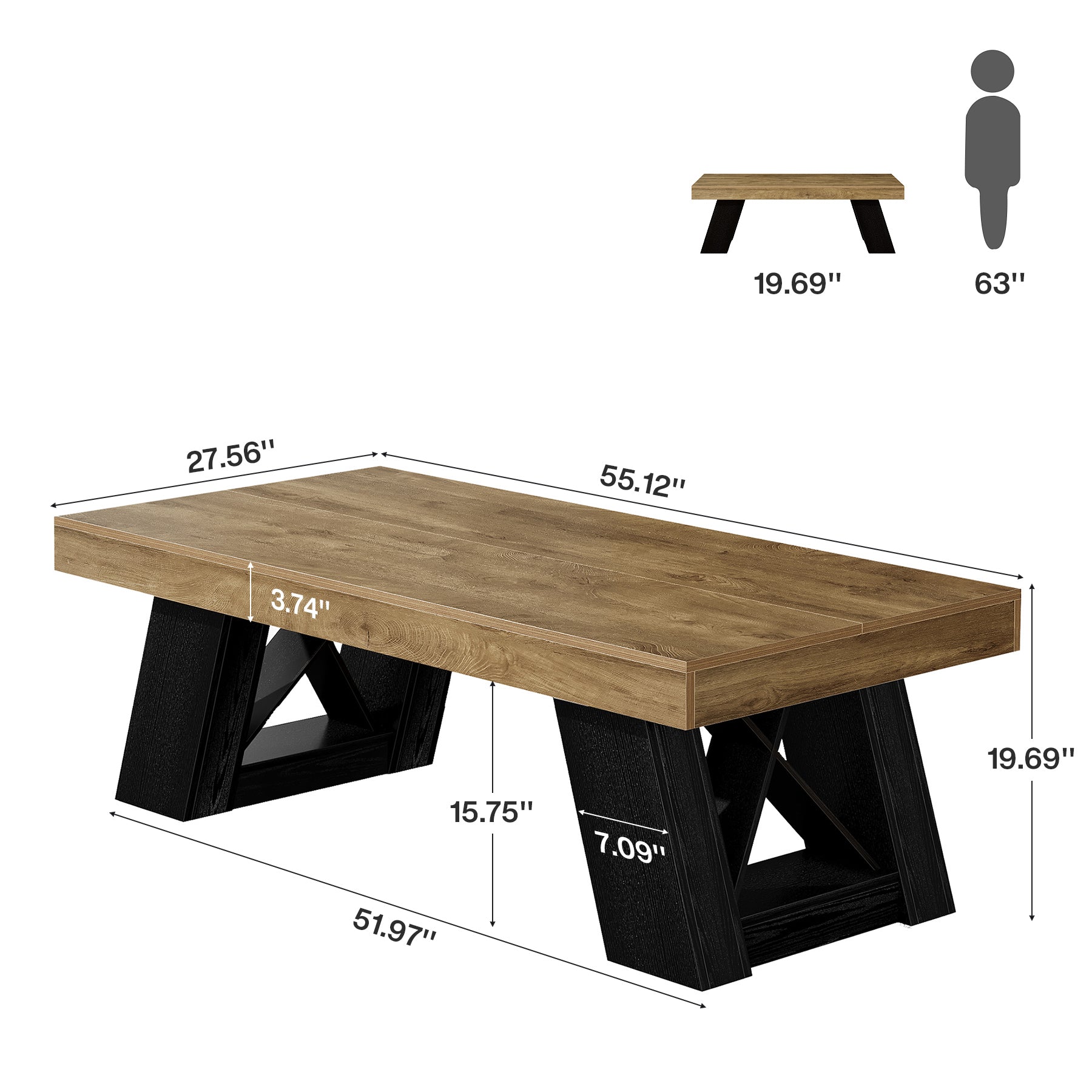 Tribesigns 55-Inch Large Coffee Table, Thick Top X-Frame Table for Living Room