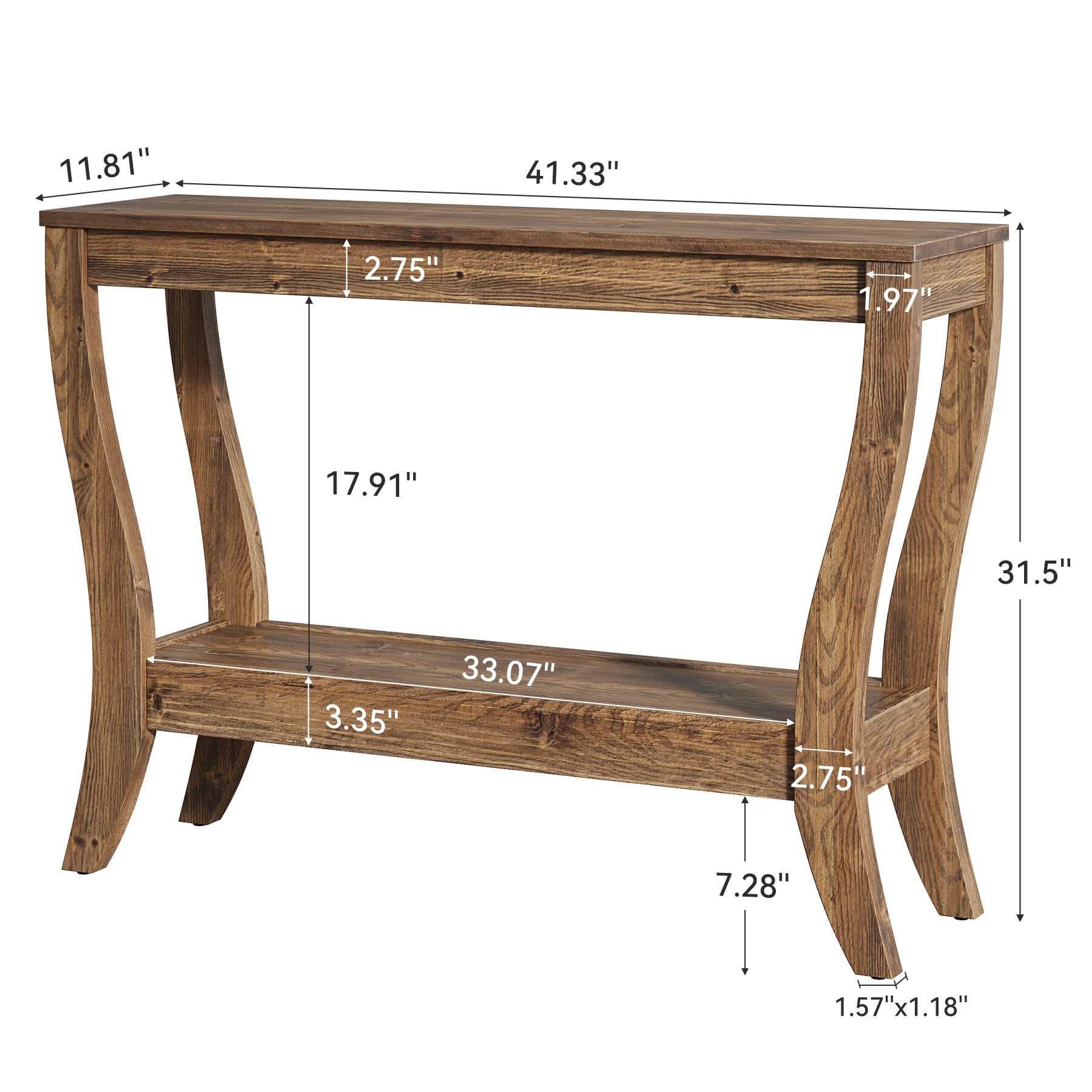 41.3" Solid Wood Console Table, Farmhouse Entryway Table With Storage