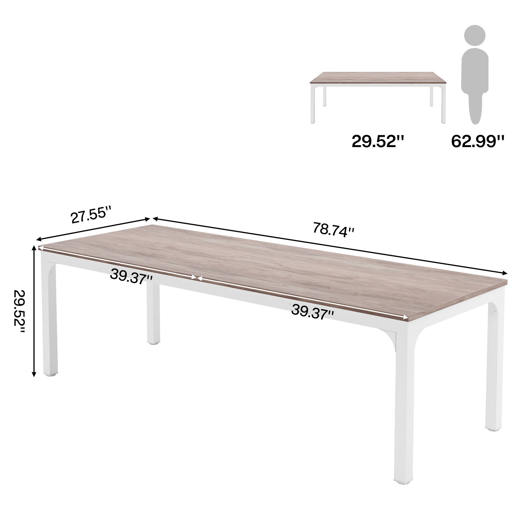 78.7" Rectangular Dining Table for 6–8 People, Long Kitchen Table