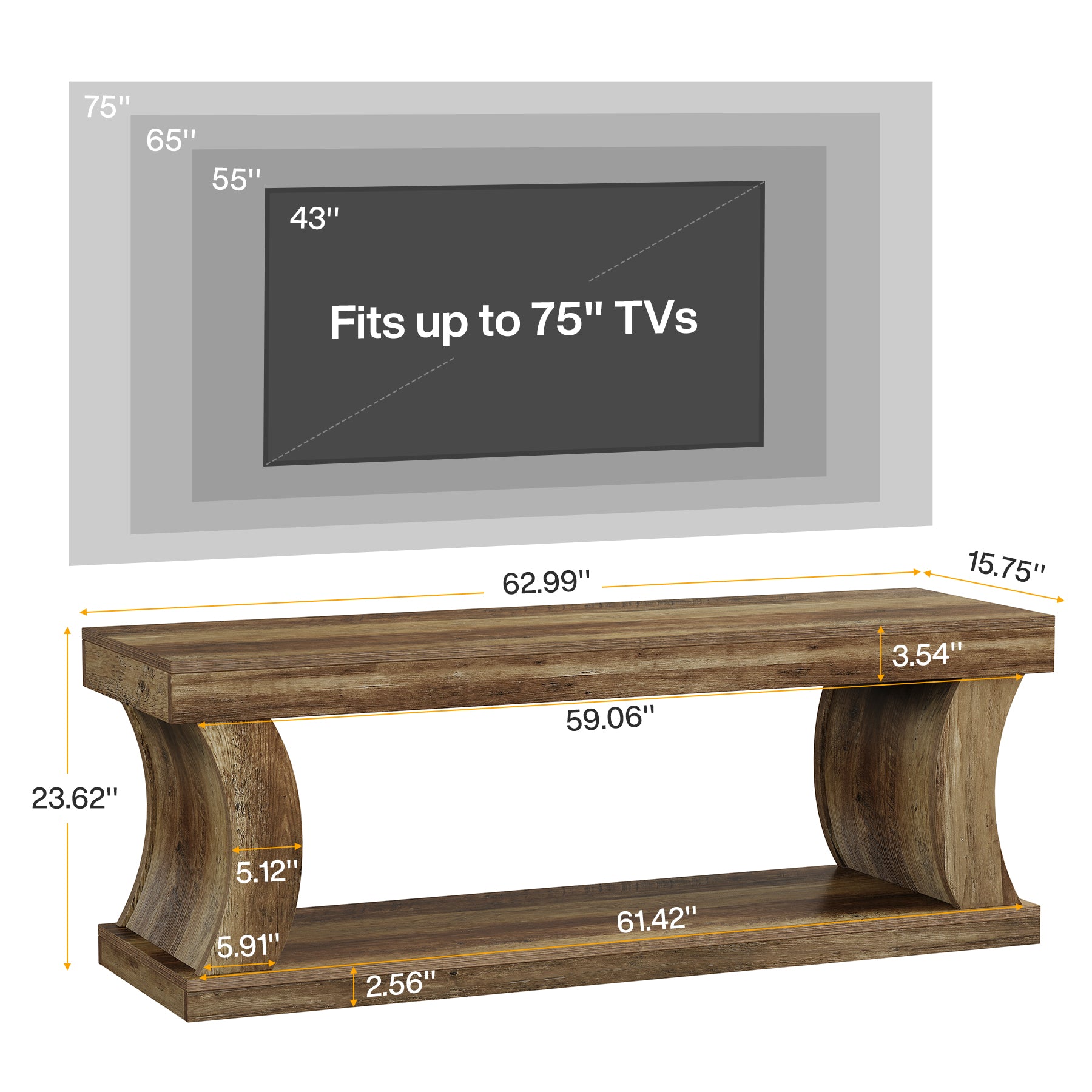 63" TV Stand for 75" TV, 2-Tier Entertainment Center with Storage, Media Console