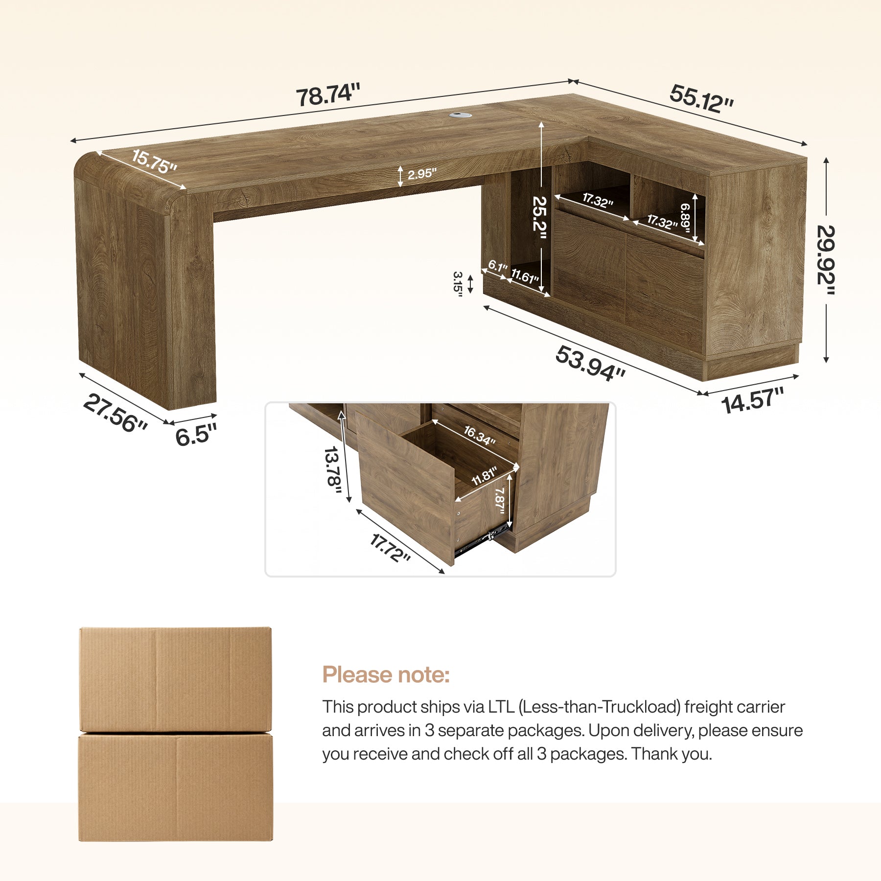 78.74" L-Shaped Executive Desk, Corner Computer Desk with Storage Cabinet for Home Office