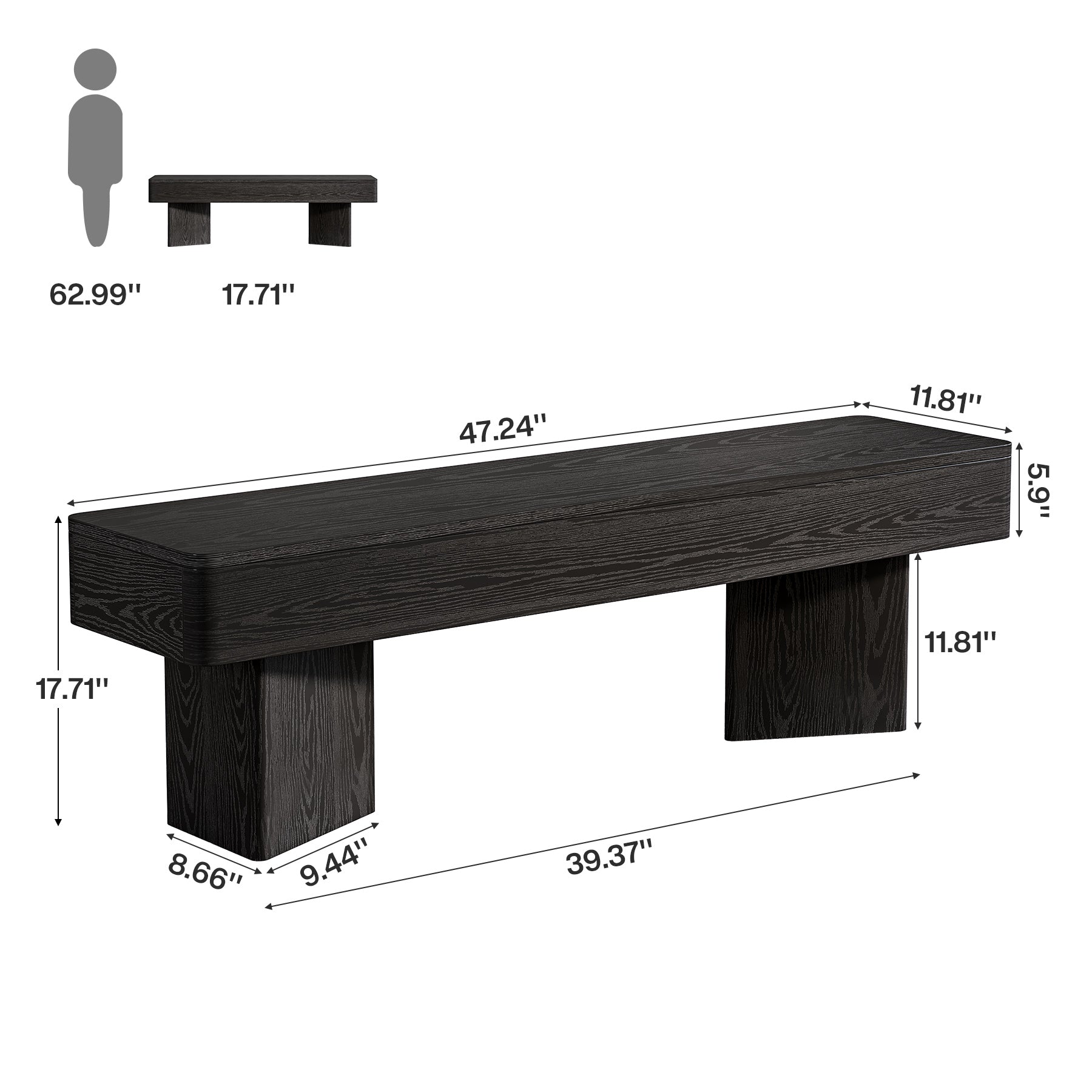 47.24" Entryway Bench, Modern Shoe Bench with Sturdy Bases