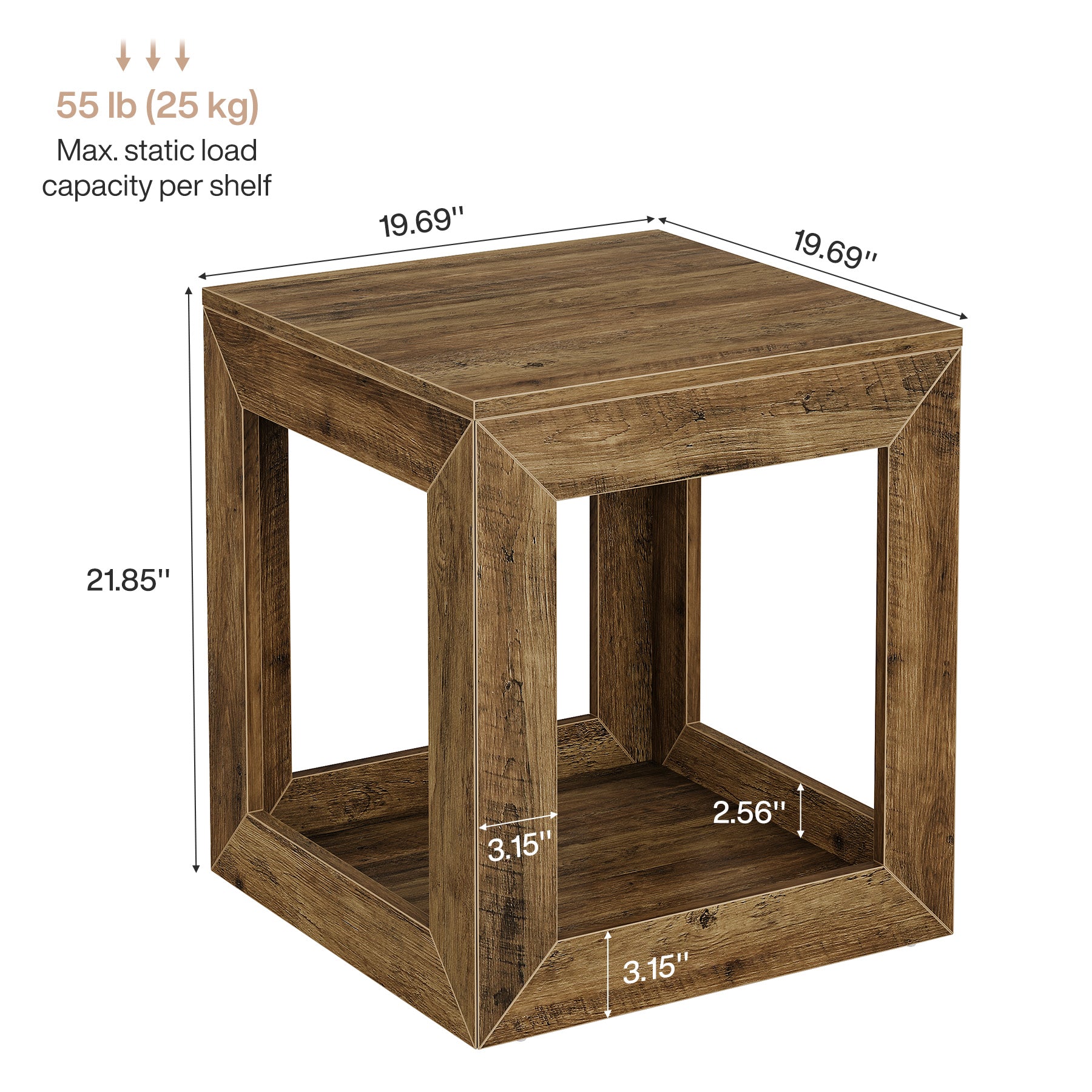Square End Table, 9.7" Side Table Nightstand with 2-Tier Storage Shelf