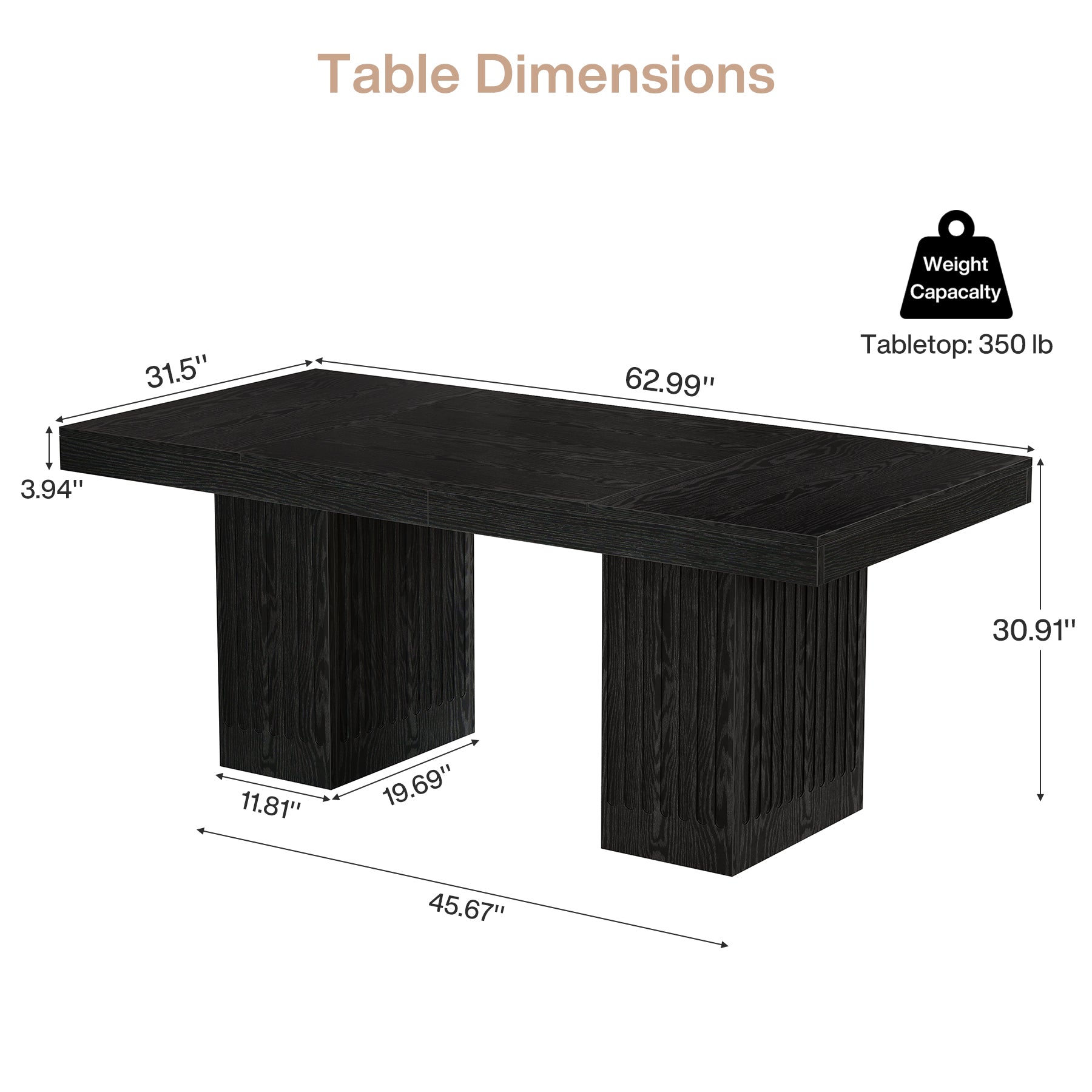 63" Executive Desk, Modern Office Computer Desk with Double Pedestal