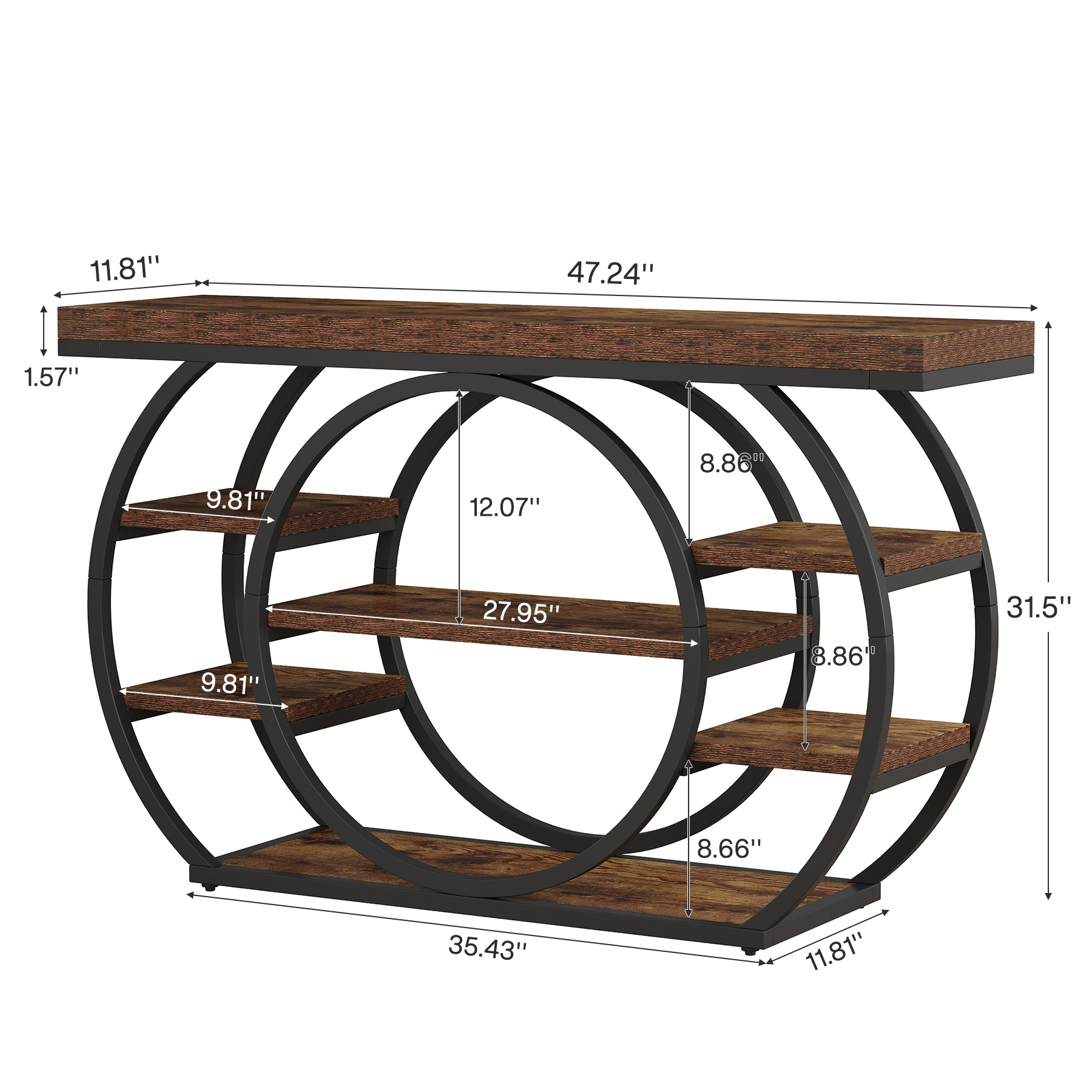 47.24" Console Table, 5 - Tier Industrial Sofa Table with Metal Frame Tribesigns