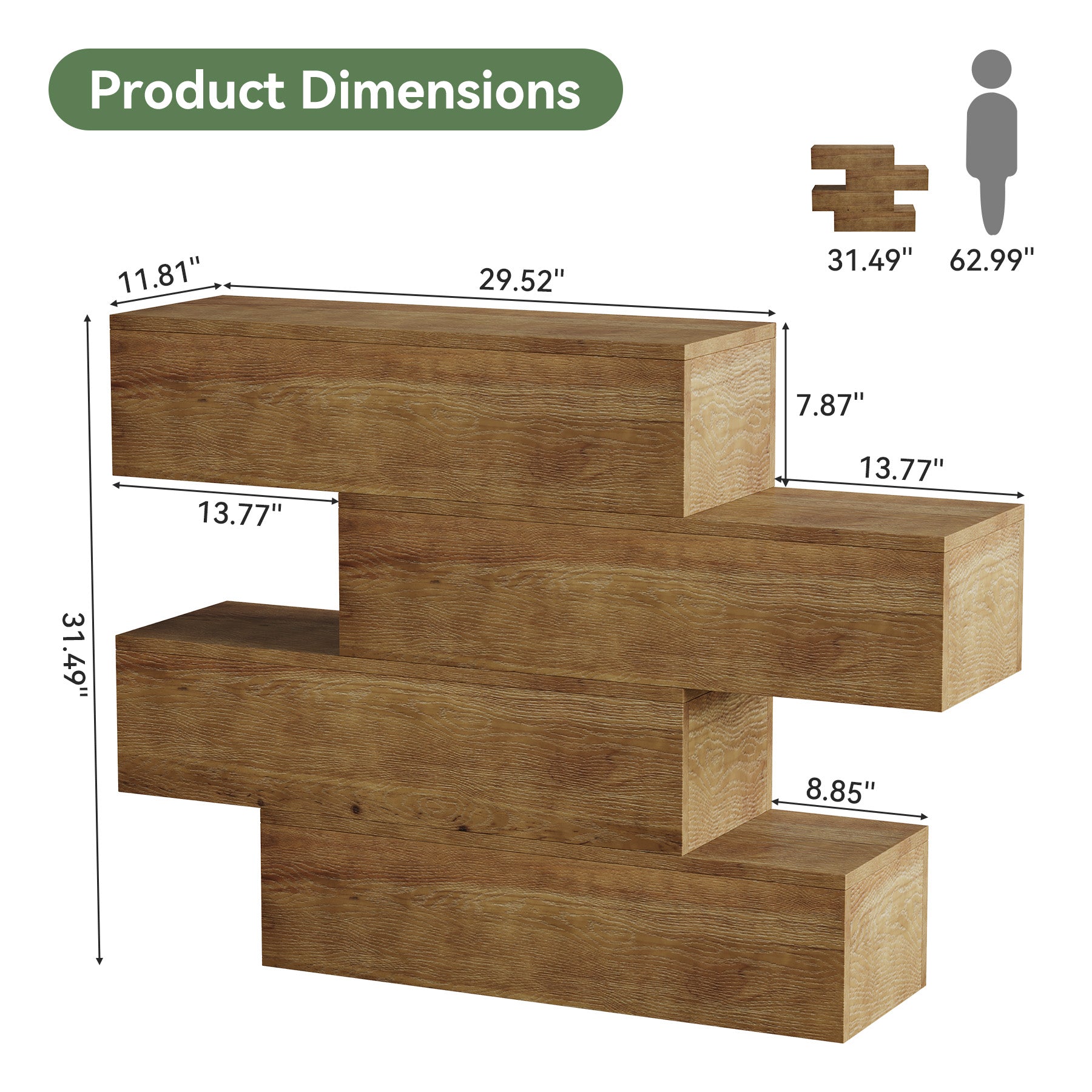 43.3" Asymmetrical Solid Wood Console Table, Rustic Sofa Table Industrial Accent Display Table for Living Room