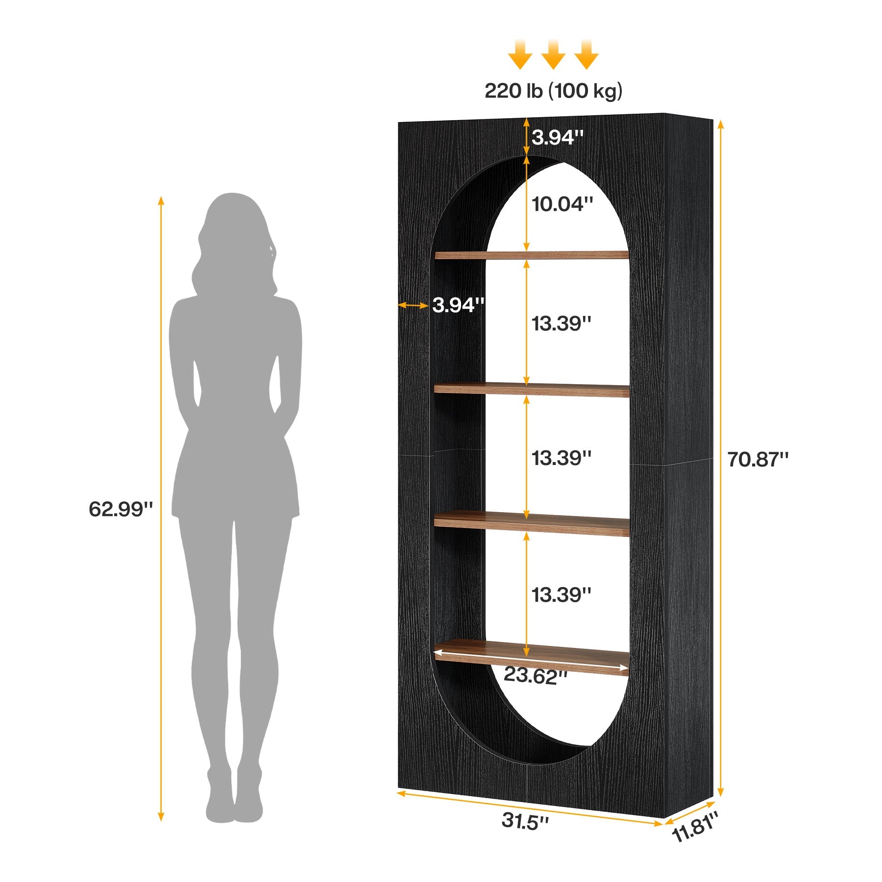 70.8" Bookcase, 5-Tier Arched Bookshelf Etagere Storage Organizer