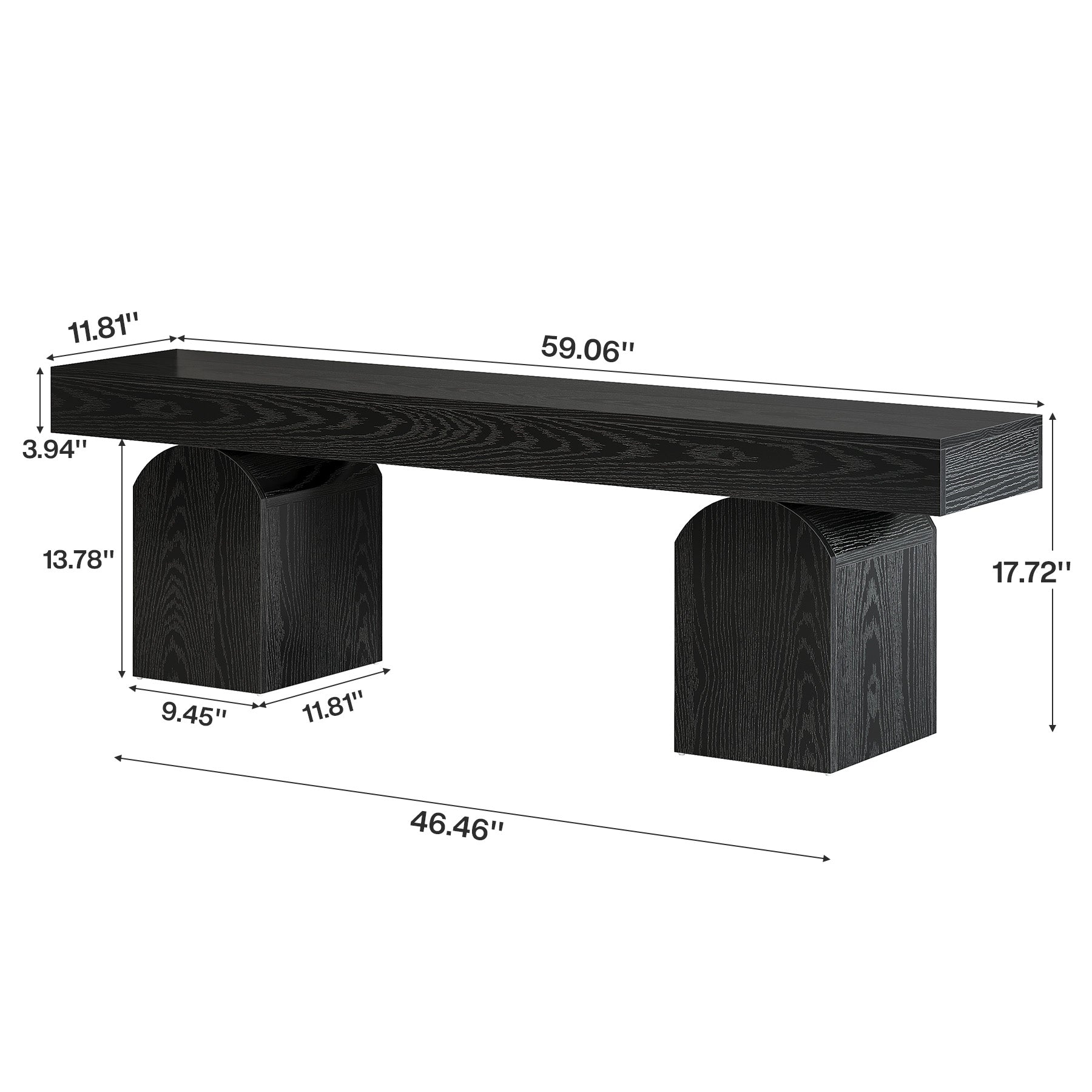 59" Entryway Bench, Long Shoe Bench with Arched Bases