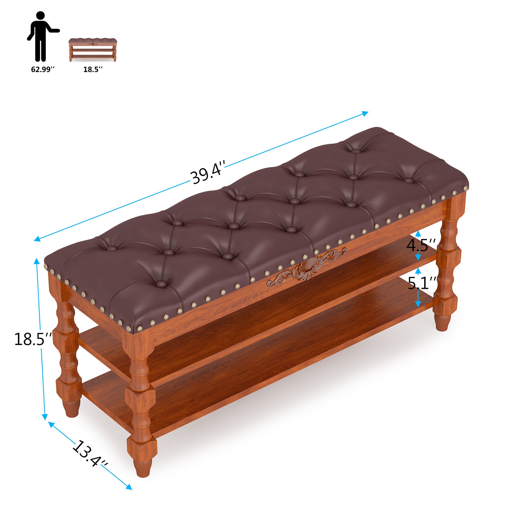 39" Storage Bench, Solid Wood Shoe Bench 8-10 Pair Shoe Organizer with Lift Top