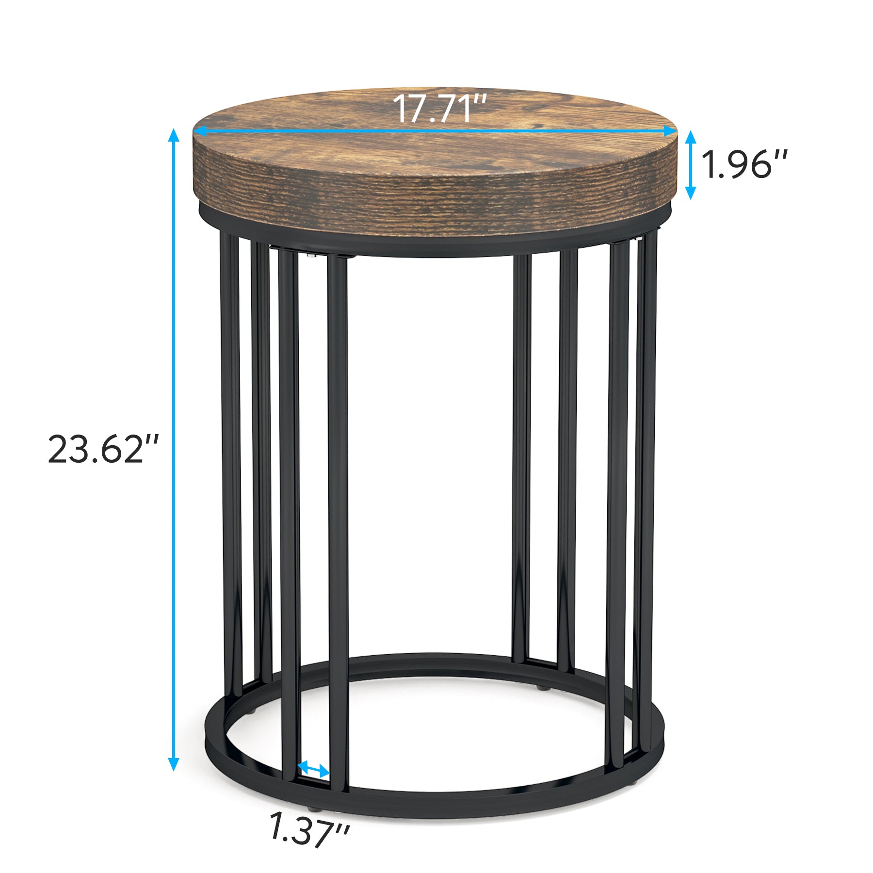 Round End Table, Small Accent Side Table with Metal Frame