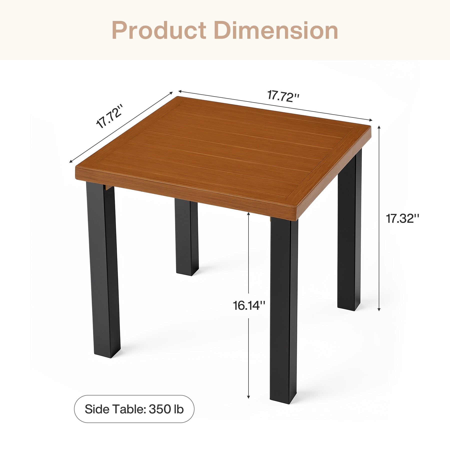 Square Outdoor Side Table, Weather Resistant Patio End Table with Metal Legs