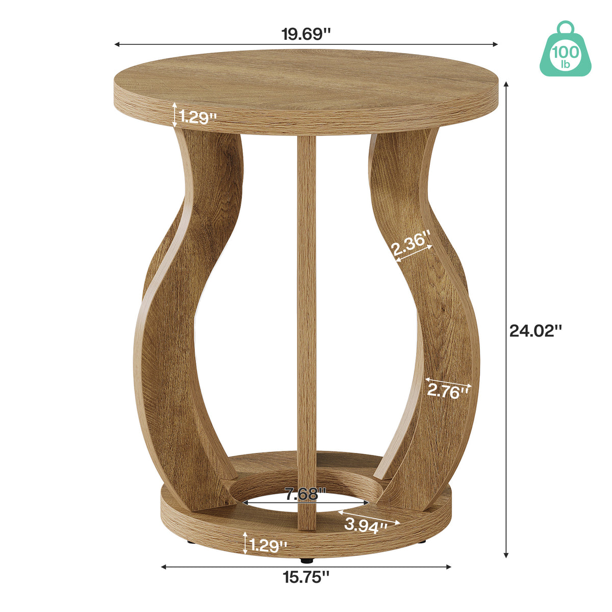 19.69" Curved Wooden Round Side Table for Small Spaces