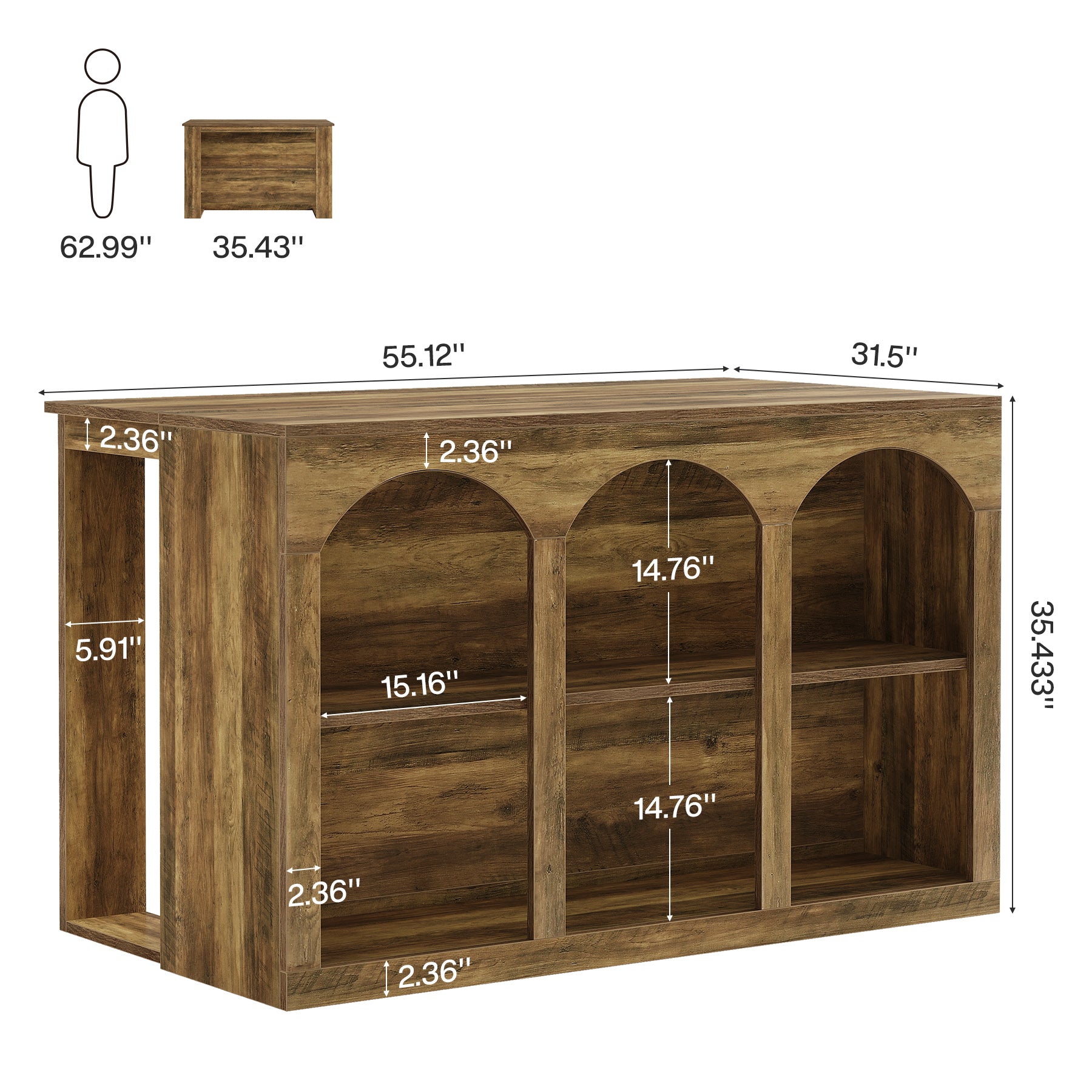55" Bar Table, High Top Large Home Bar Unit Table with 2-Tier Shelves