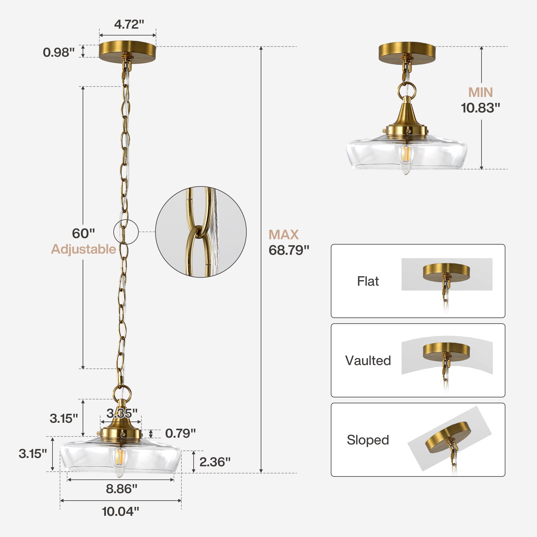 Elegant Light Fixture, 1-Light Glass Shade Pendant Light for Dining Room
