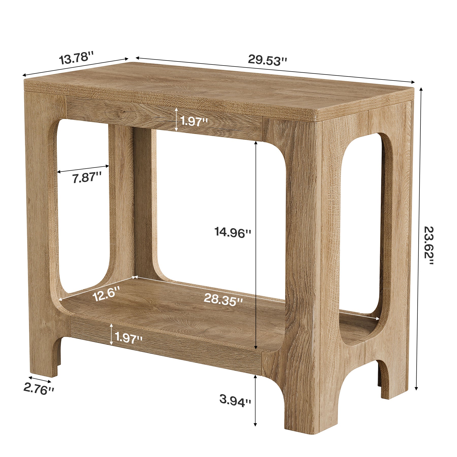 2-Tier Side Table, Narrow Wooden Rectangle End Table for Small Spaces