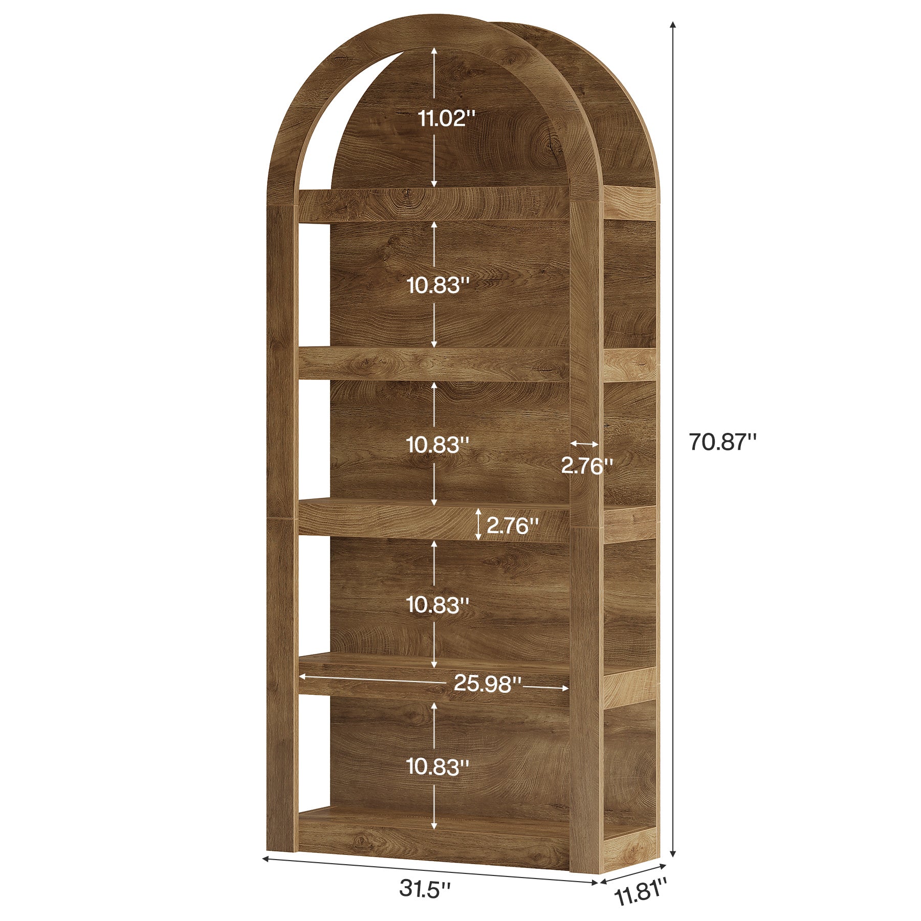 5-Tier Arched Bookshelf, 71" Tall Rack Bookcase Display Shelf for Home Office
