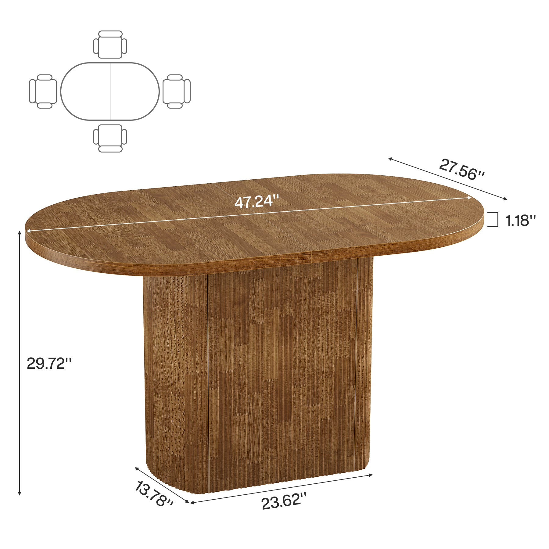 Oval Conference Table, 47.24" Meeting Table with Polygon Base for 4 People