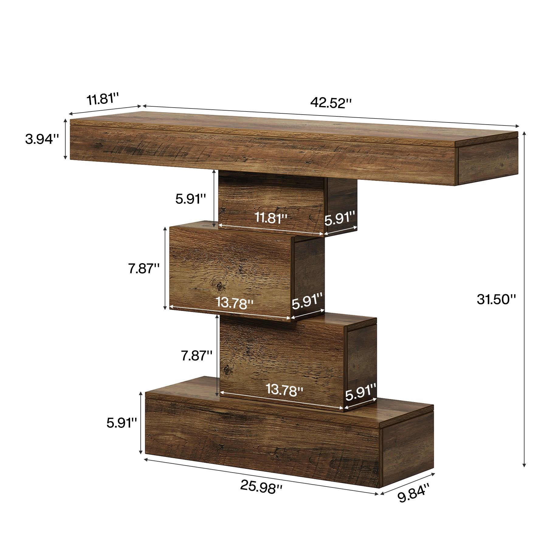 42.5" Rustic Brown Farmhouse Console, Industrial Geometric Sofa Table for Hallway Entrance
