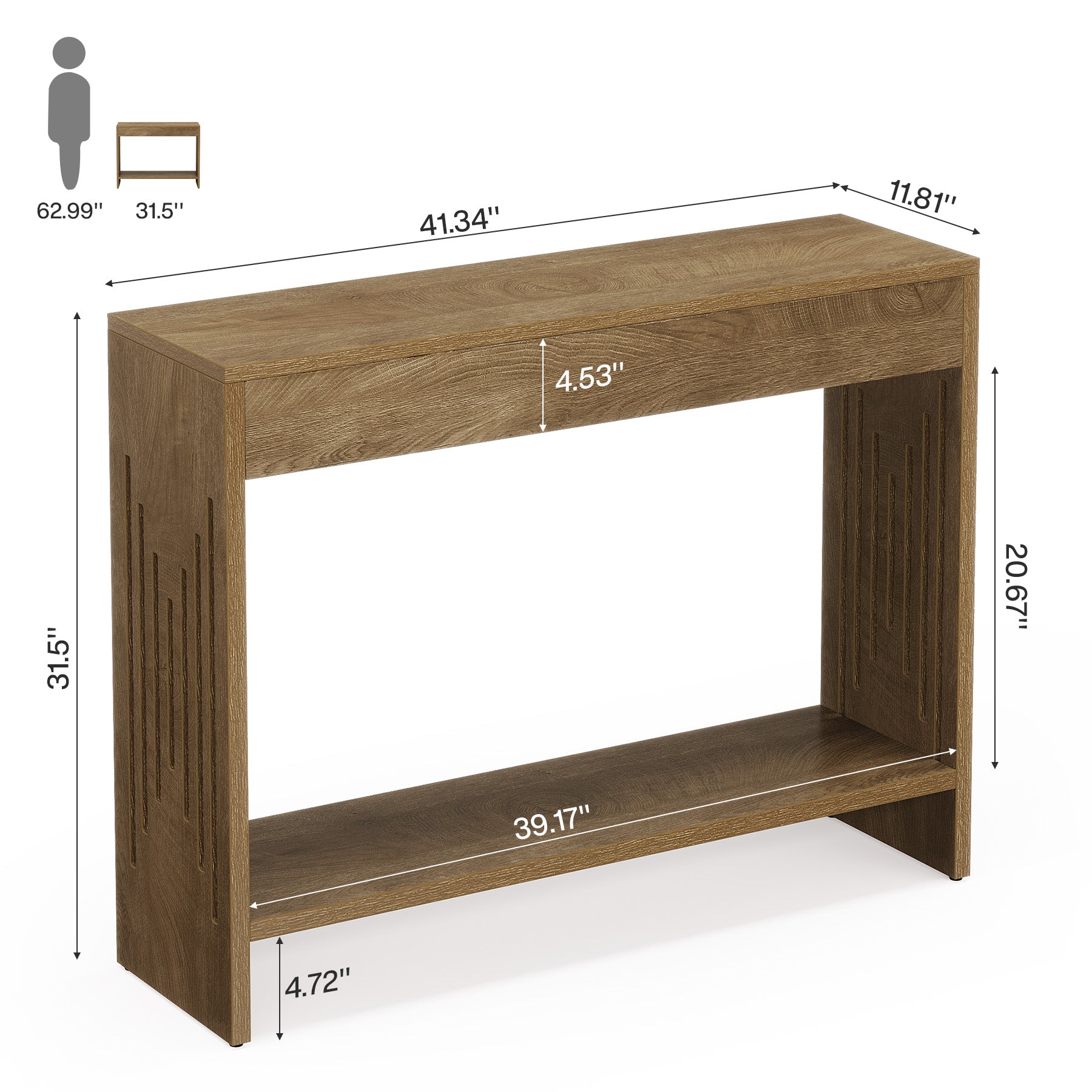 41.3" Farmhouse Console Table with 2-Tier Shelf, Narrow Sofa Table with Fluted Legs for Entryway or Behind Couch