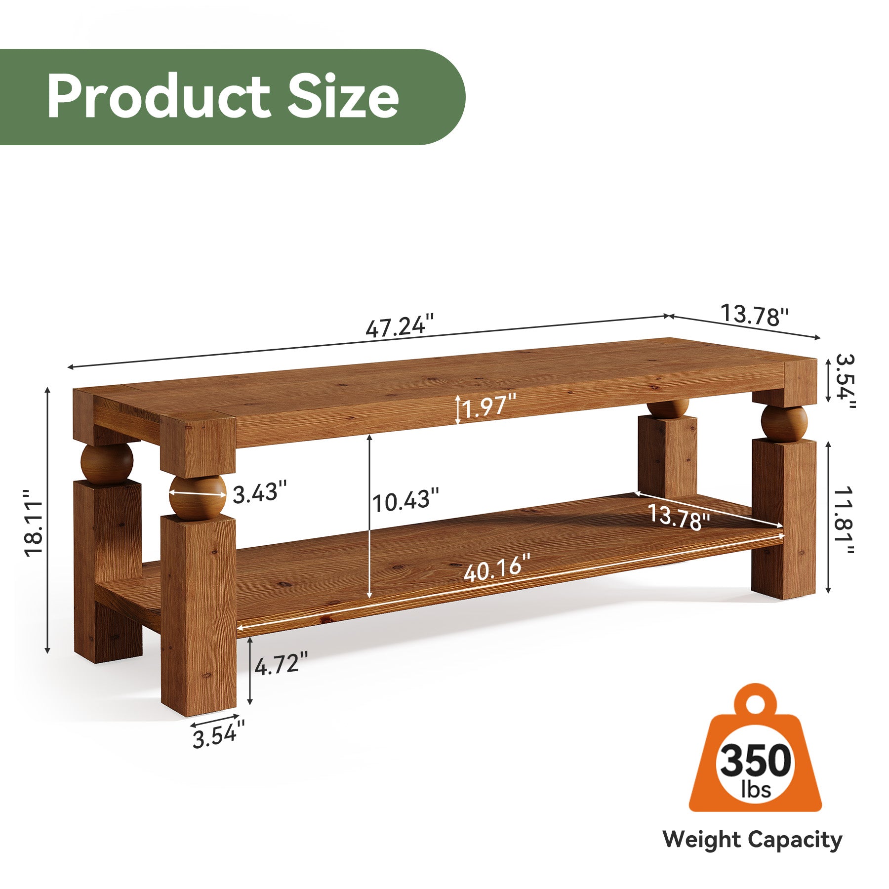Solid Wood Entryway Bench, 47" Shoe Storage Bench with Shelf for Hallway