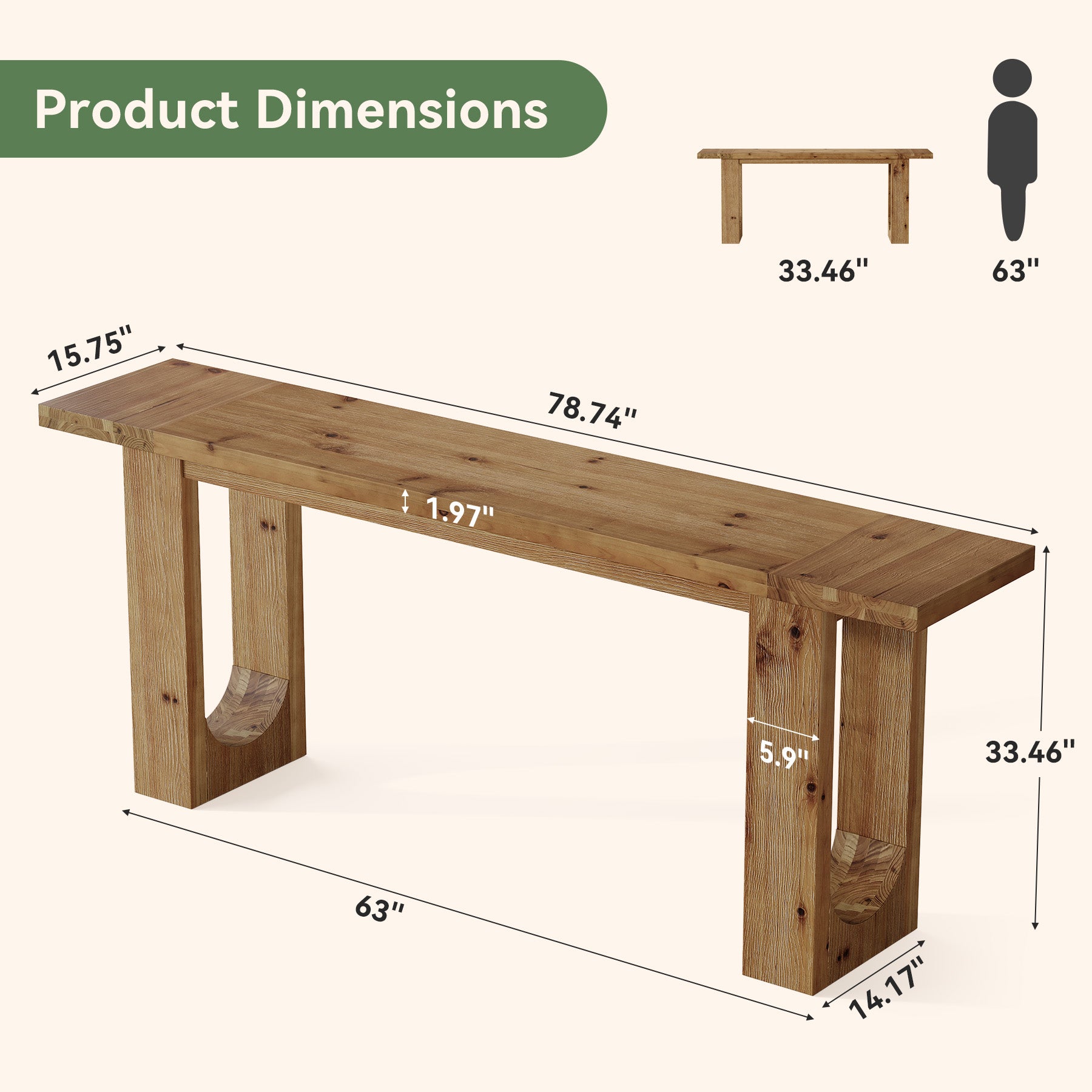 78.74" Solid Wood Console Table, Long Entryway Table with Hollow U-shaped Base