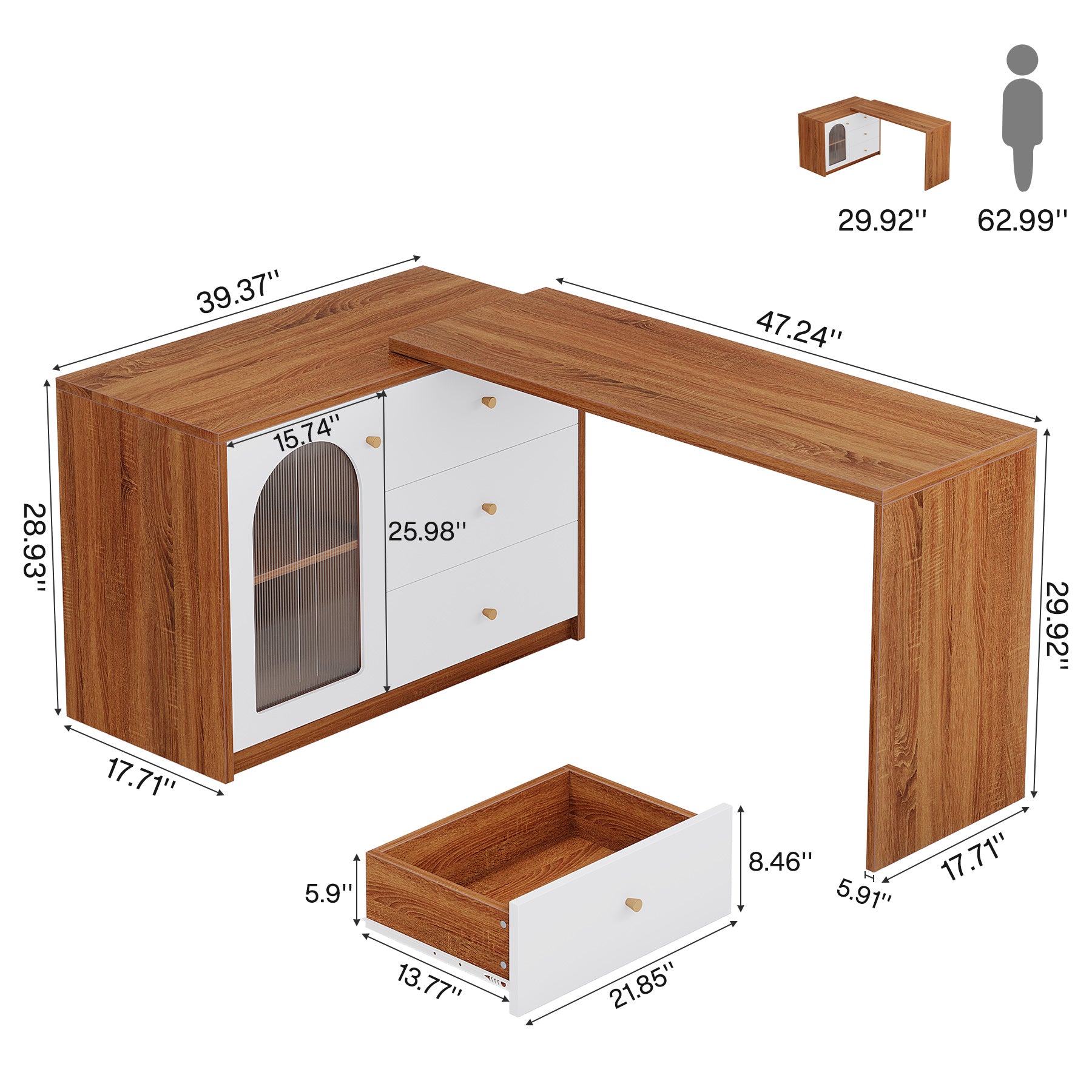 L - Shaped Computer Desk, Corner Office Desk with Reversible Storage Cabinet Tribesigns